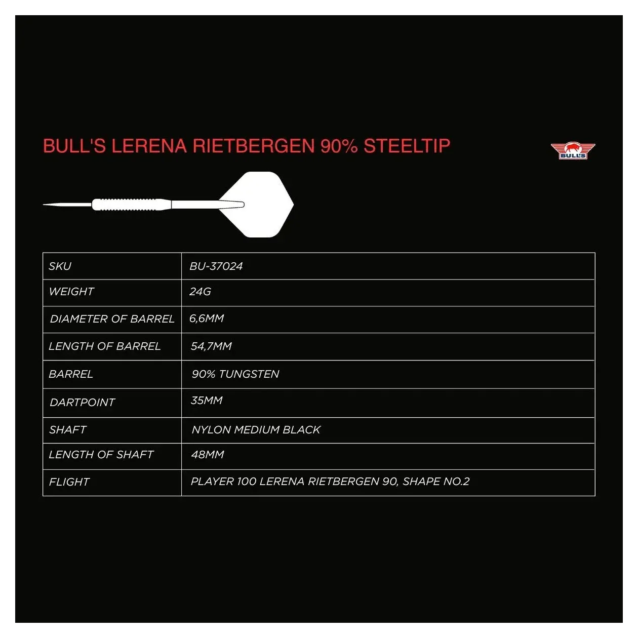 Bulls NL Lerena Rietbergen 90% Tungsten Steel Tip Darts - 24g - Image 10