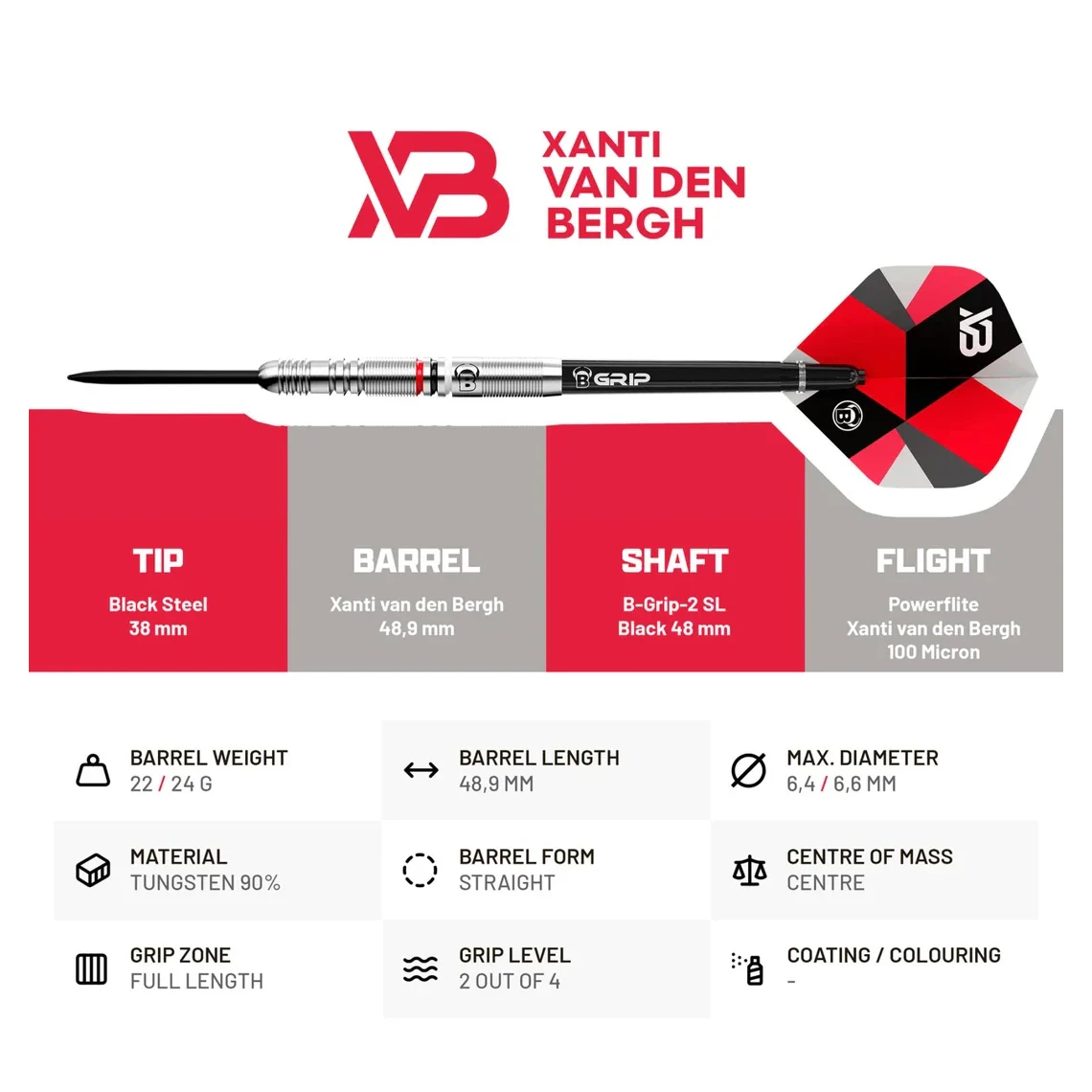 Bulls Xanti Van den Bergh Champions 90% Tungsten Steel Darts - 24g - Image 3