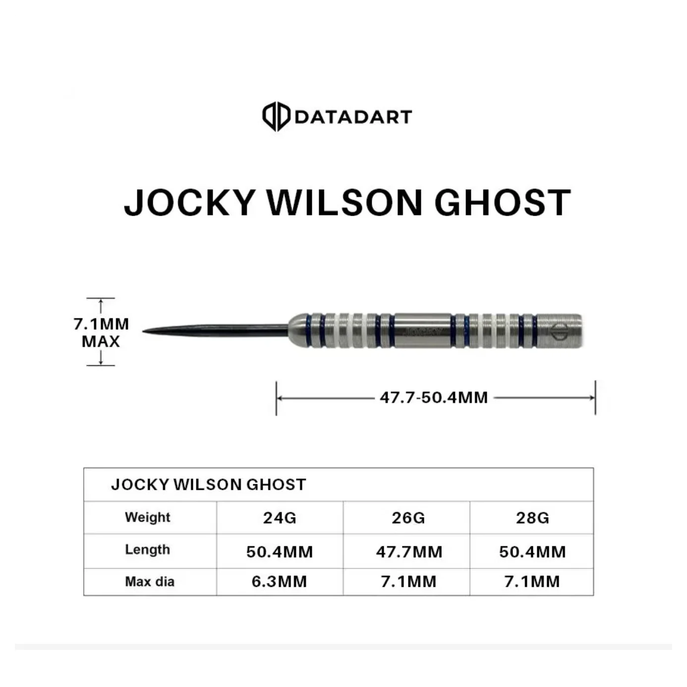 Datadart Jocky Wilson Ghost Grip 90% Tungsten Darts 26g - Image 5