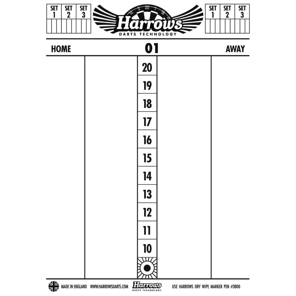 Harrows Dry Wipe Darts Scoreboard with 4 spare pens