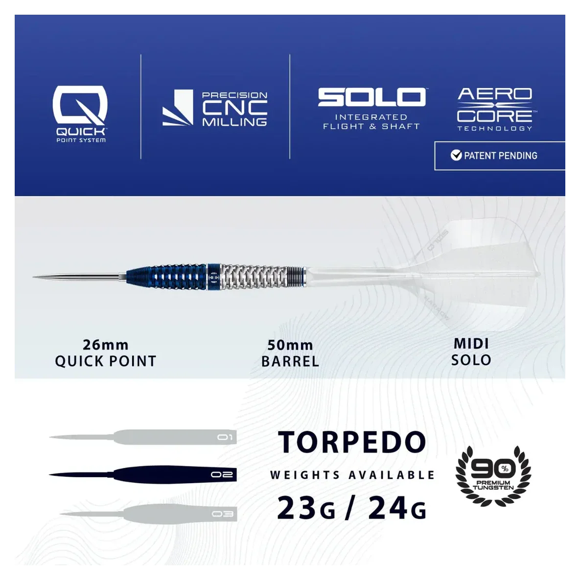 Harrows Geo 02 Torpedo Quick Point 90% Tungsten Steel Tip Darts 23g - Image 4