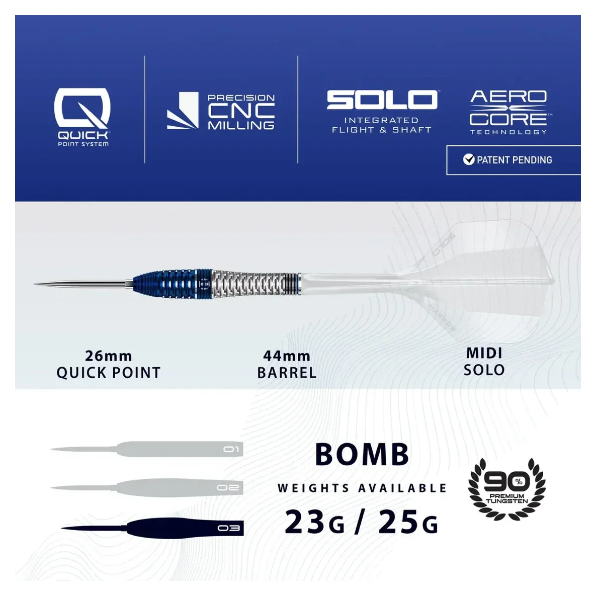 Harrows Geo 03 Bomb Quick Point 90% Tungsten Steel Tip Darts 23g - Image 4