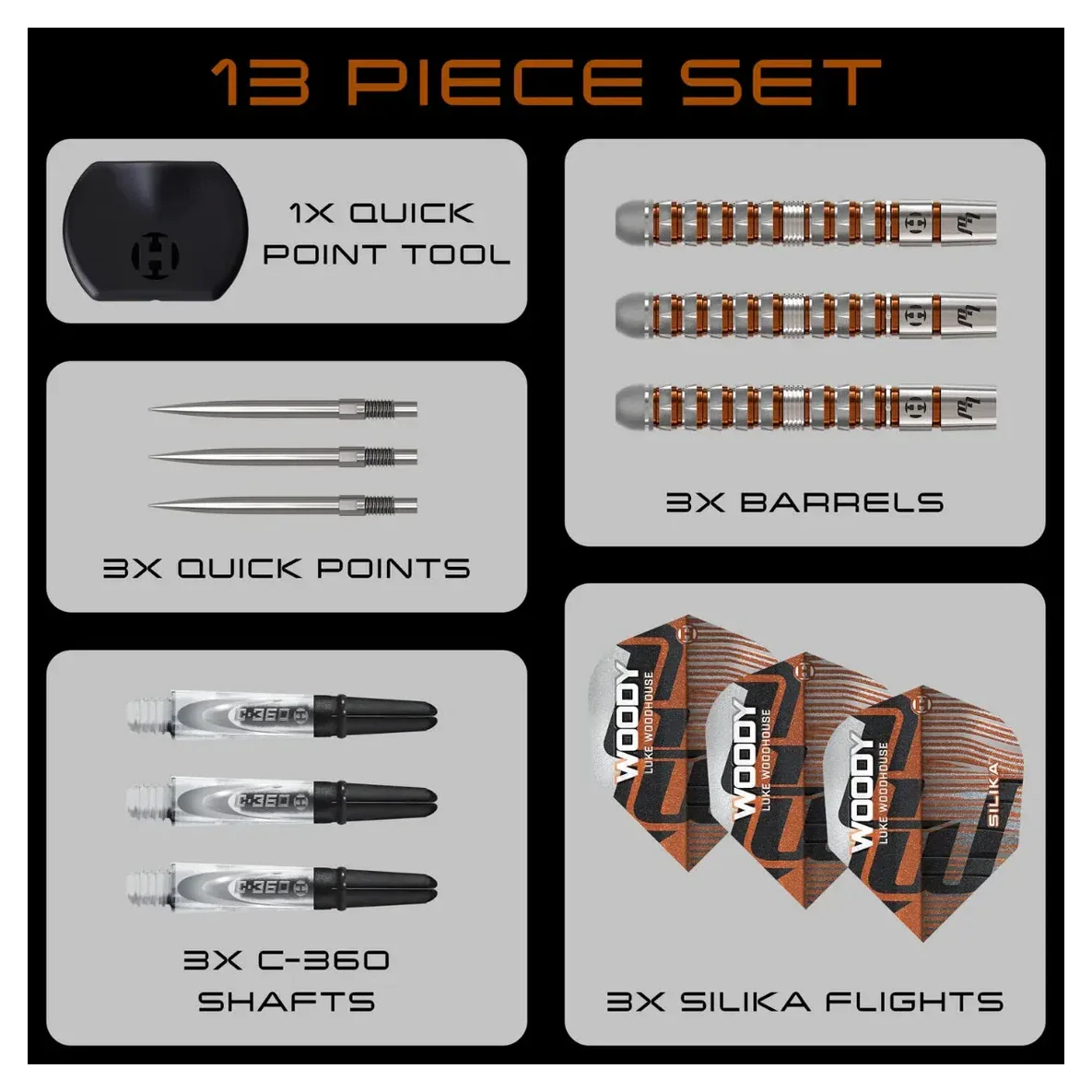 Harrows Luke Woodhouse Series 3 Quick Point 90% Tungsten Steel Tip Darts 23g - Image 7