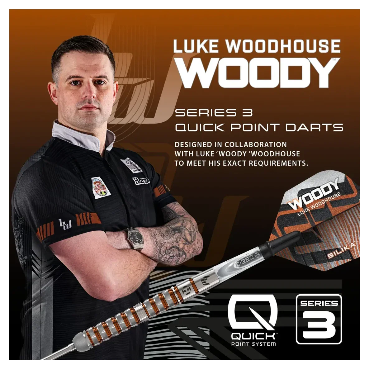 Harrows Luke Woodhouse Series 3 Quick Point 90% Tungsten Steel Tip Darts 23g - Image 8