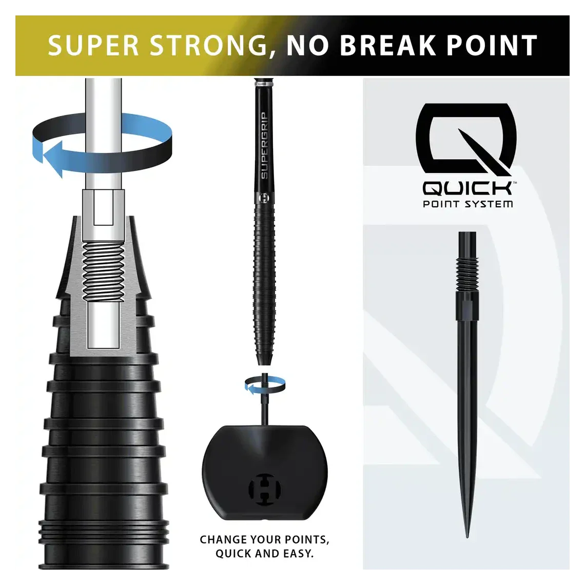 Harrows NX90 | Black Edition Tapered | Quick Point | 90% Tungsten Steel Tip Darts | 24g - Image 3