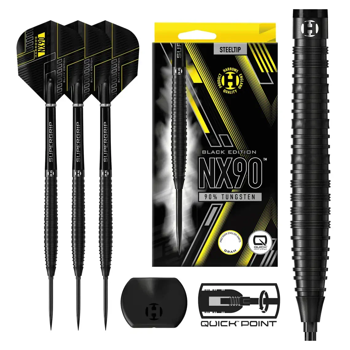 Harrows NX90 | Black Edition Tapered | Quick Point | 90% Tungsten Steel Tip Darts | 24g - Image 4