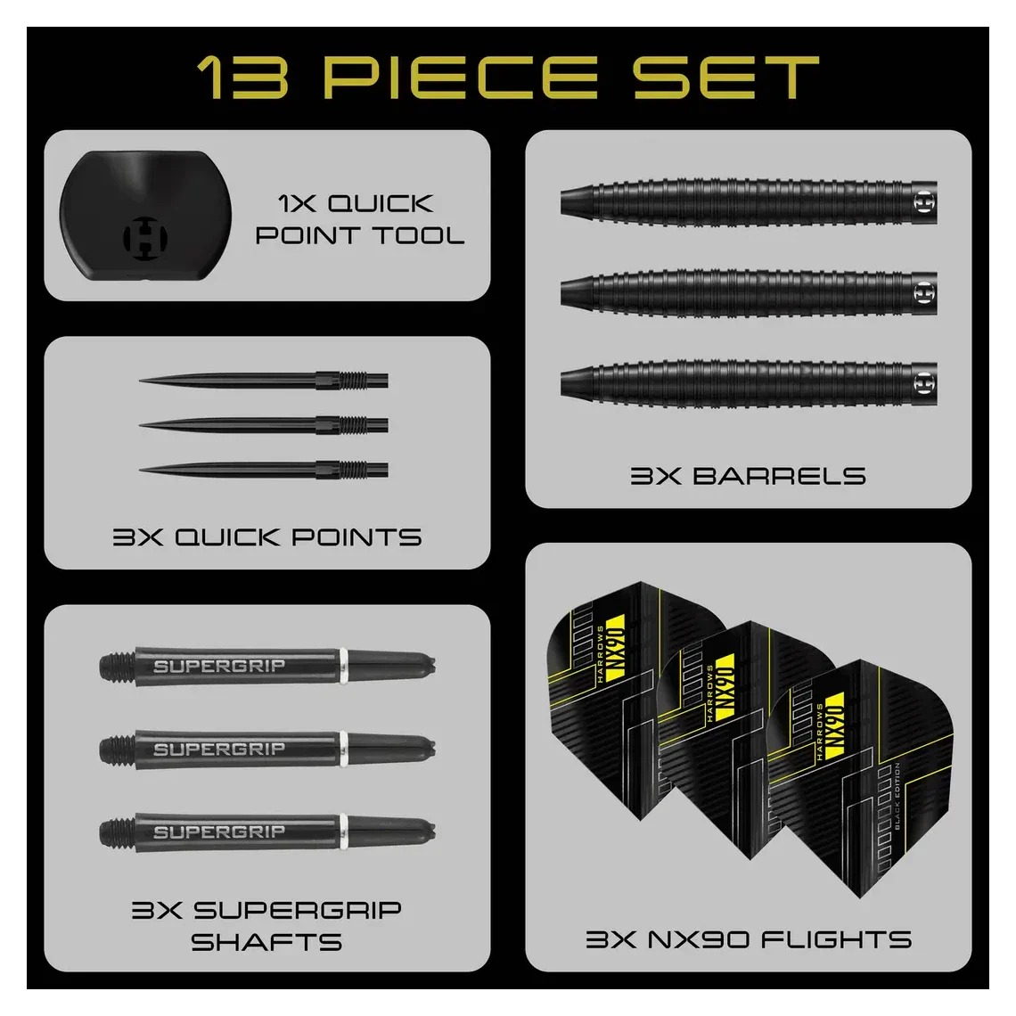 Harrows NX90 | Black Edition Tapered | Quick Point | 90% Tungsten Steel Tip Darts | 24g - Image 7