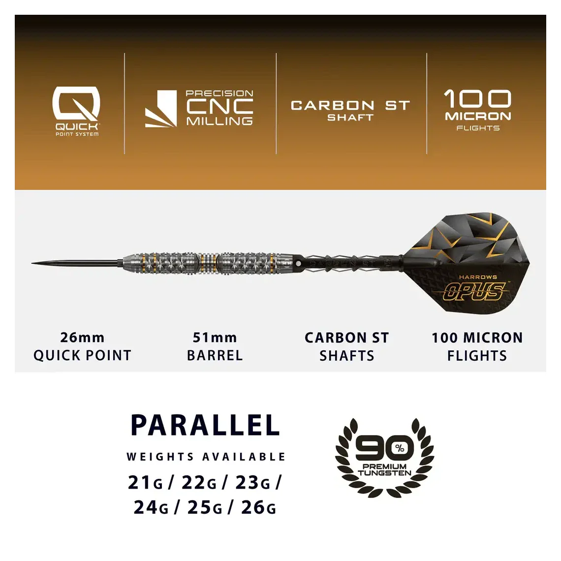 Harrows Opus | Quick Point | 90% Tungsten Steel Tip Darts | 26g - Image 5