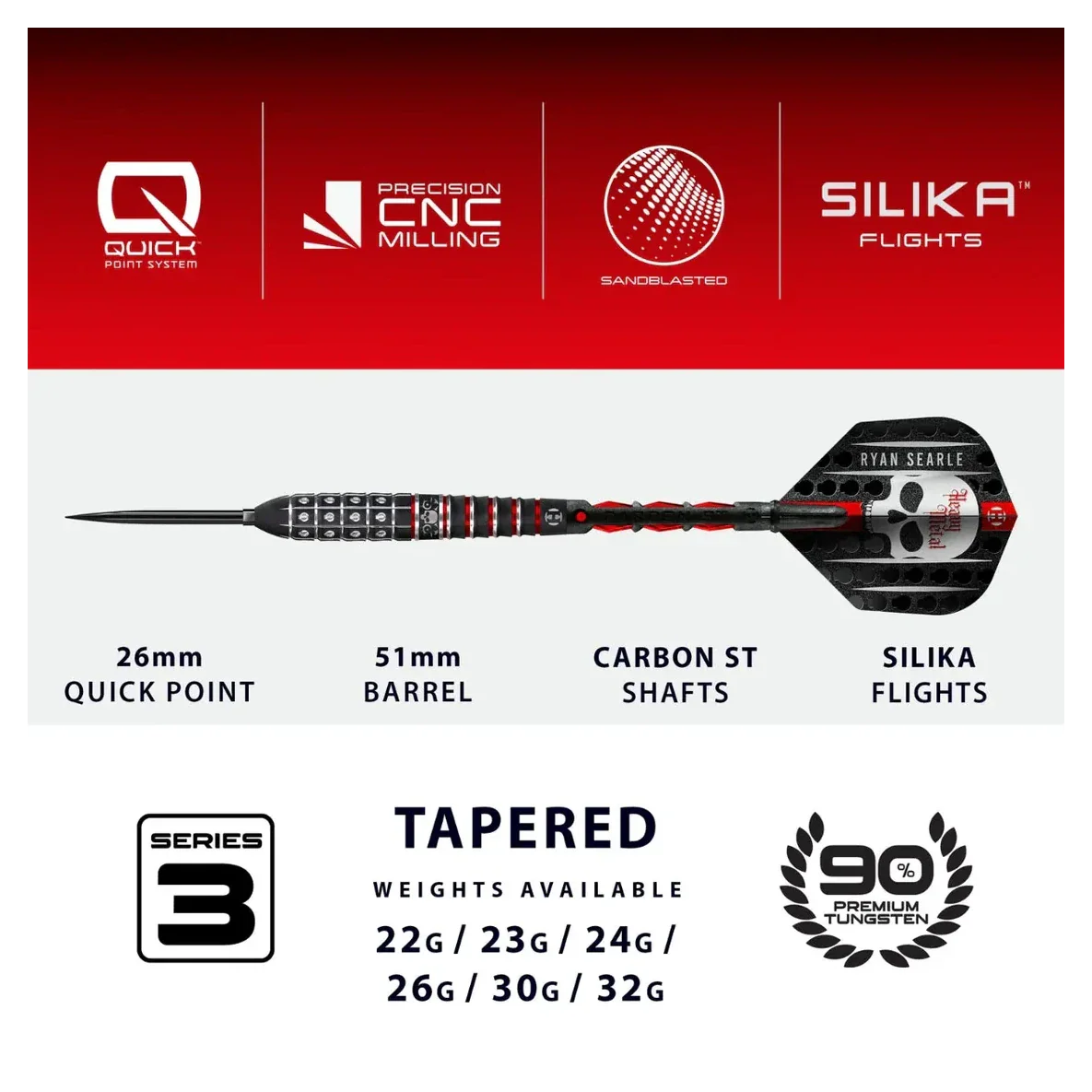Harrows Ryan Searle Series 3 Quick Point 90% Tungsten Steel Tip Darts 23g - Image 5
