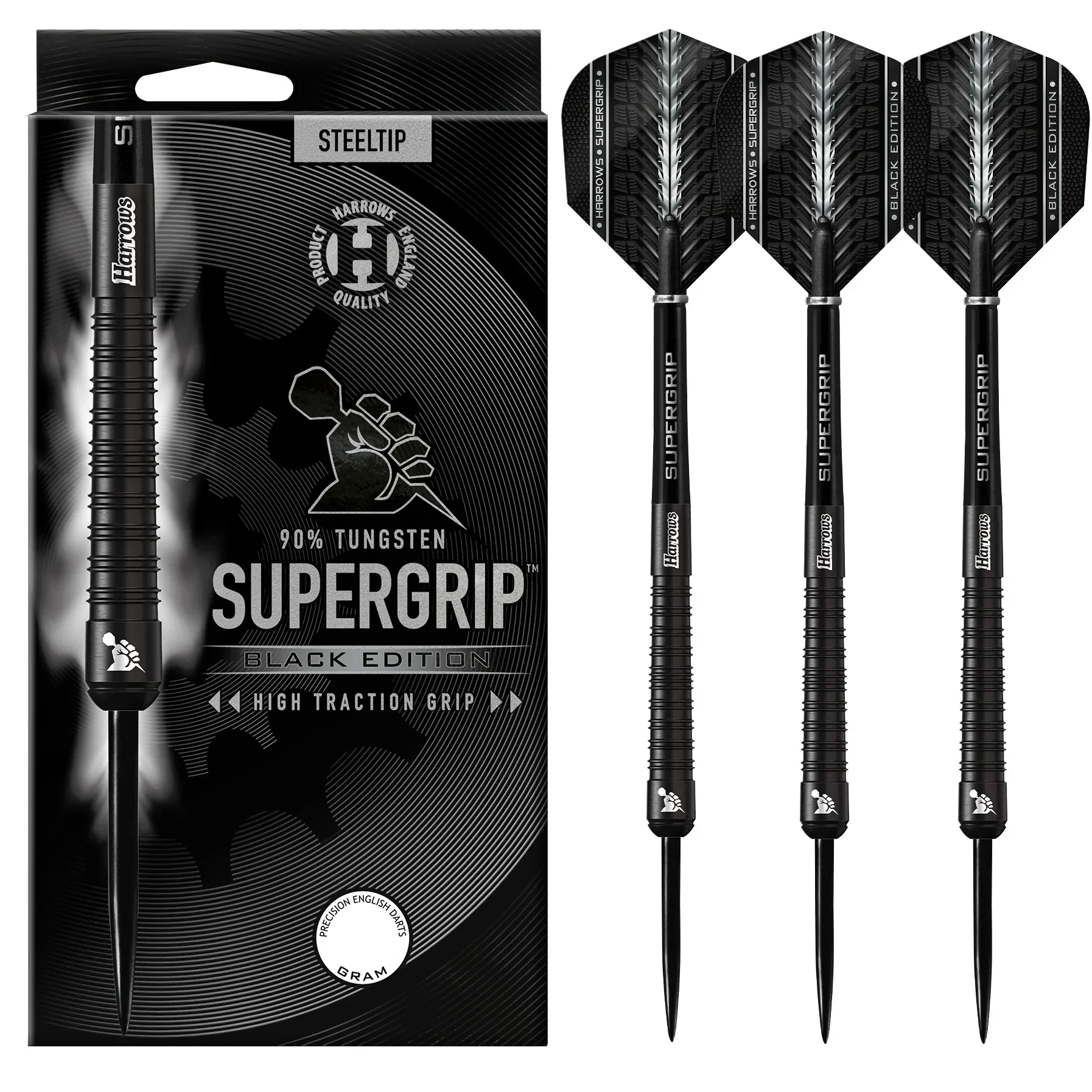 Harrows SUPERGRIP Black Edition 90% Tungsten Steel Tip Darts 28g - Image 8