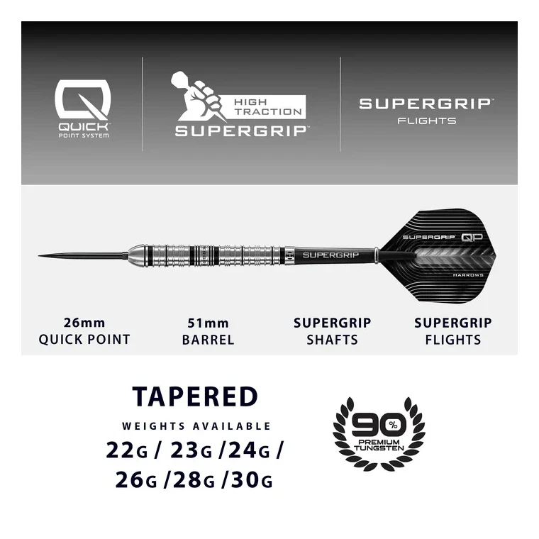 Harrows Supergrip QP Tapered 90% Tungsten Steel Tip Darts 24g - Image 3