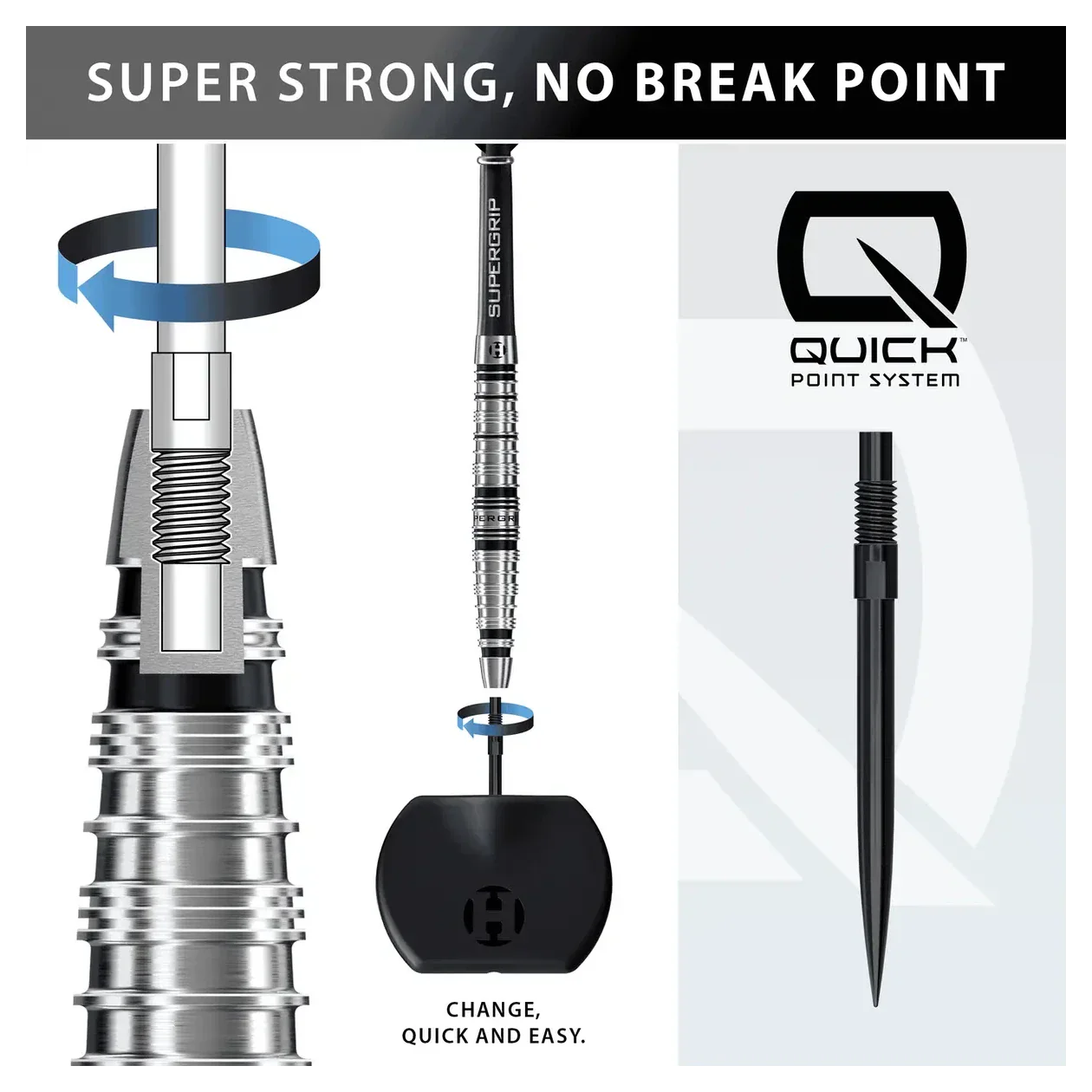 Harrows Supergrip QP Torpedo 90% Tungsten Steel Tip Darts - 22g - Image 3