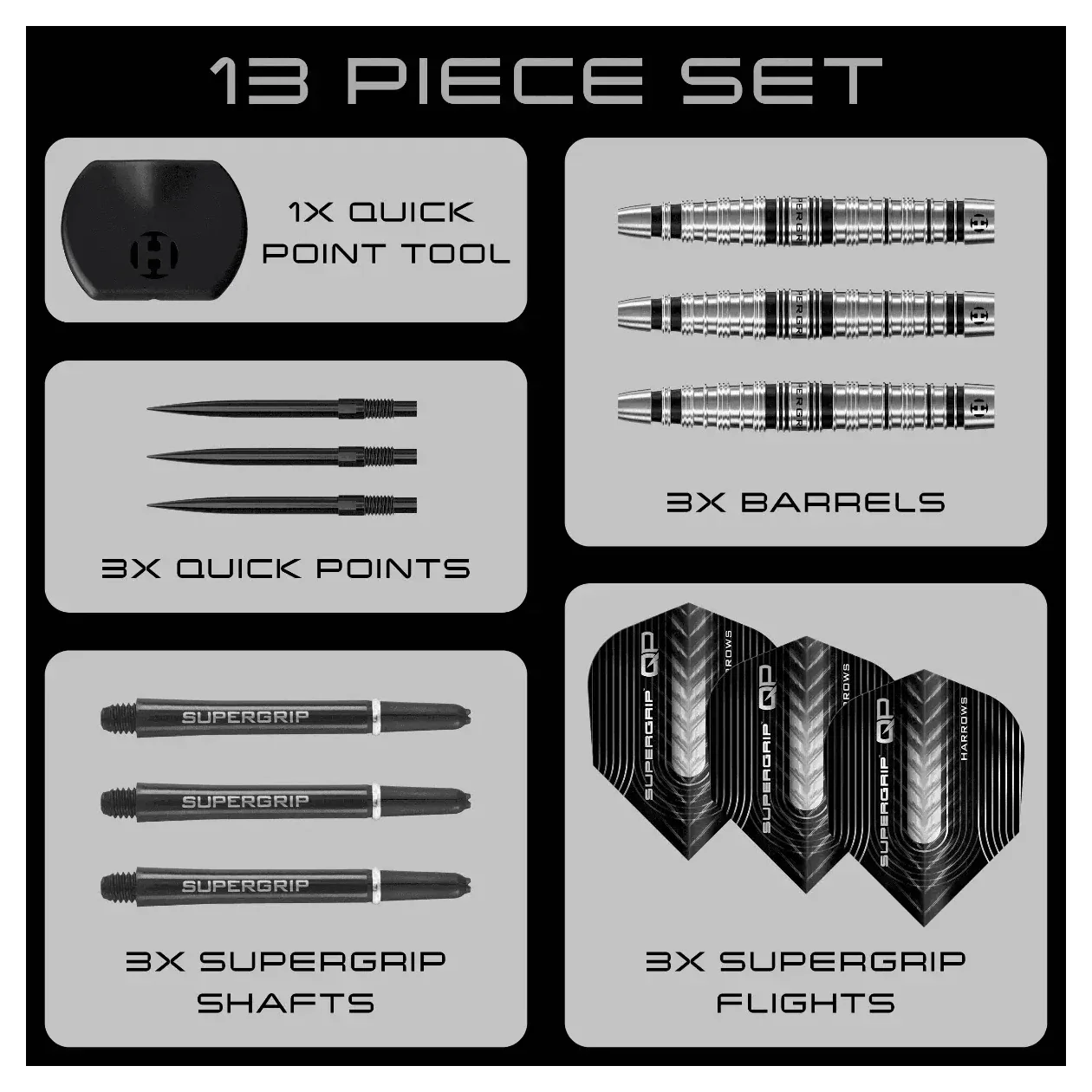 Harrows Supergrip QP Torpedo 90% Tungsten Steel Tip Darts - 22g - Image 6