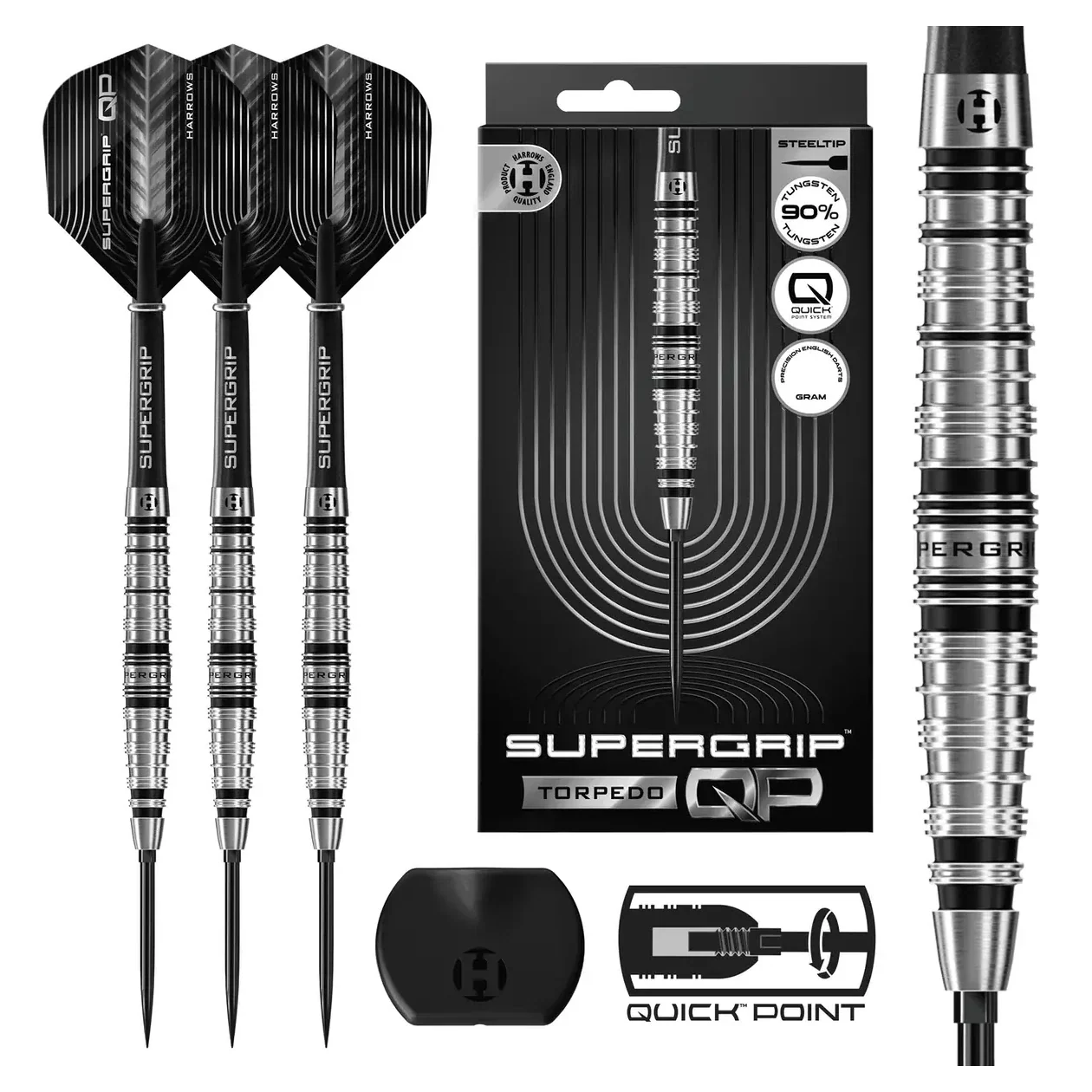 Harrows Supergrip QP Torpedo 90% Tungsten Steel Tip Darts - 22g - Image 7