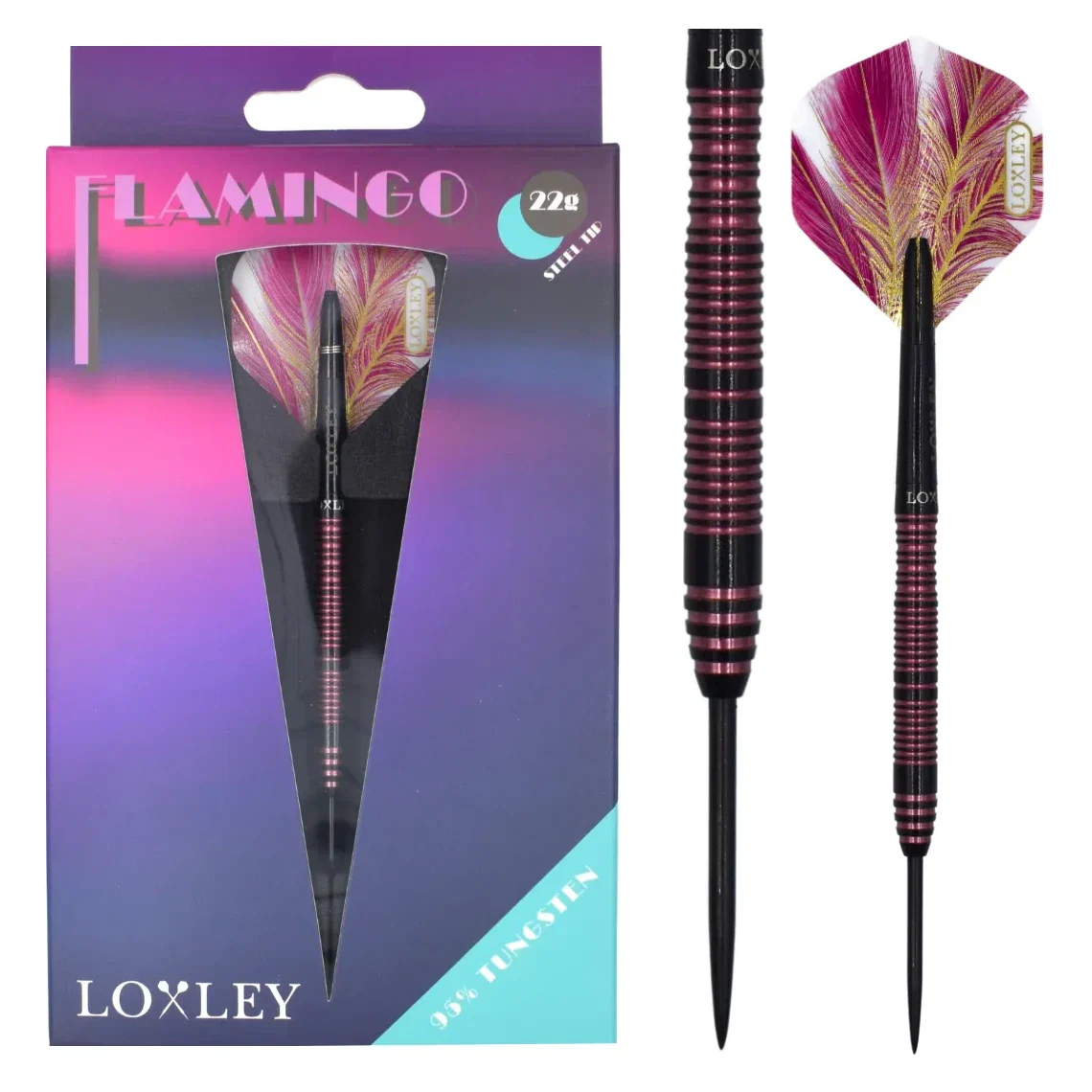Loxley Flamingo 95% Tungsten Steel Tip Darts 22g - Image 4