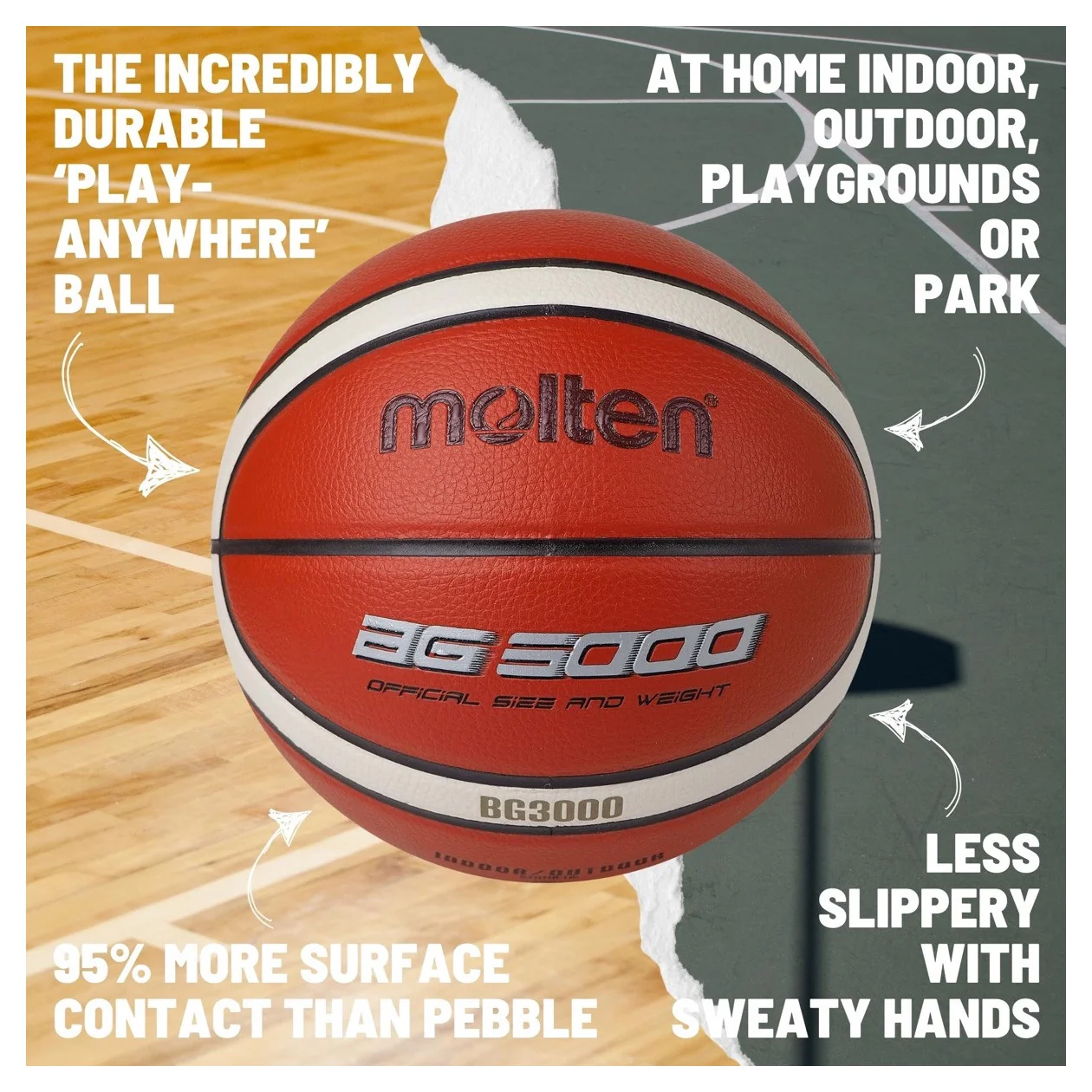 Molten BG3000 Basketball - 12 Panel Synthetic Leather (Indoor & Outdoor) - Size 7 - Image 2