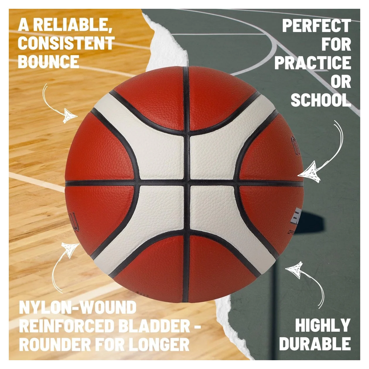 Molten BG3000 Basketball - 12 Panel Synthetic Leather (Indoor & Outdoor) - Size 7 - Image 3