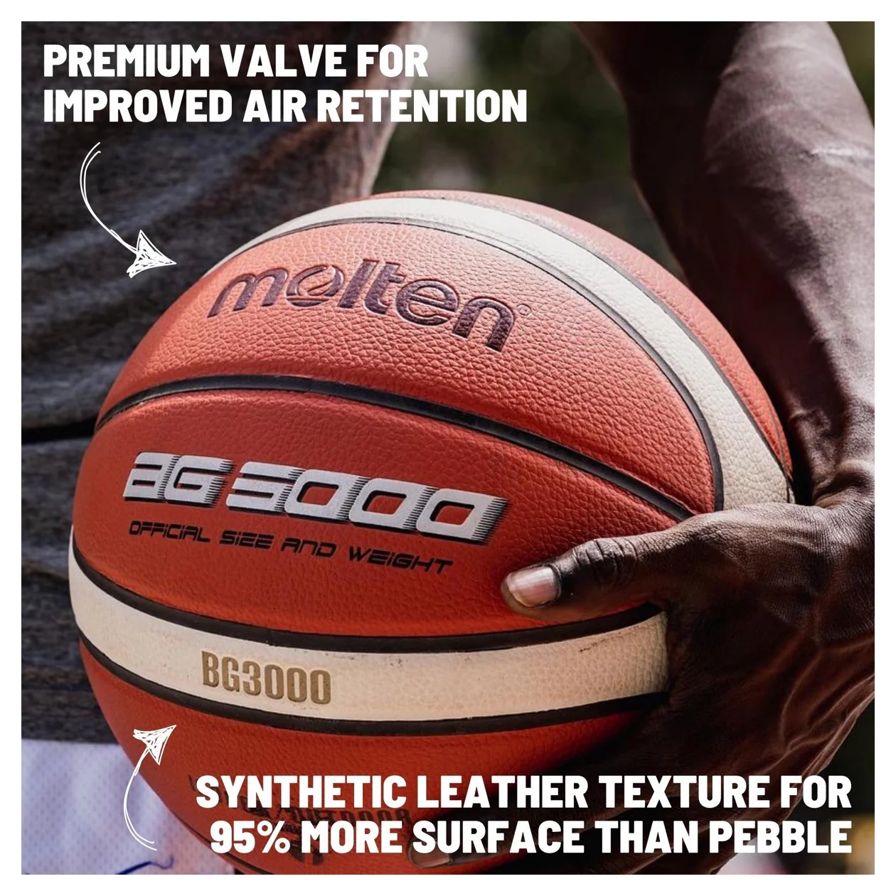 Molten BG3000 Basketball - 12 Panel Synthetic Leather (Indoor & Outdoor) - Size 7 - Image 4
