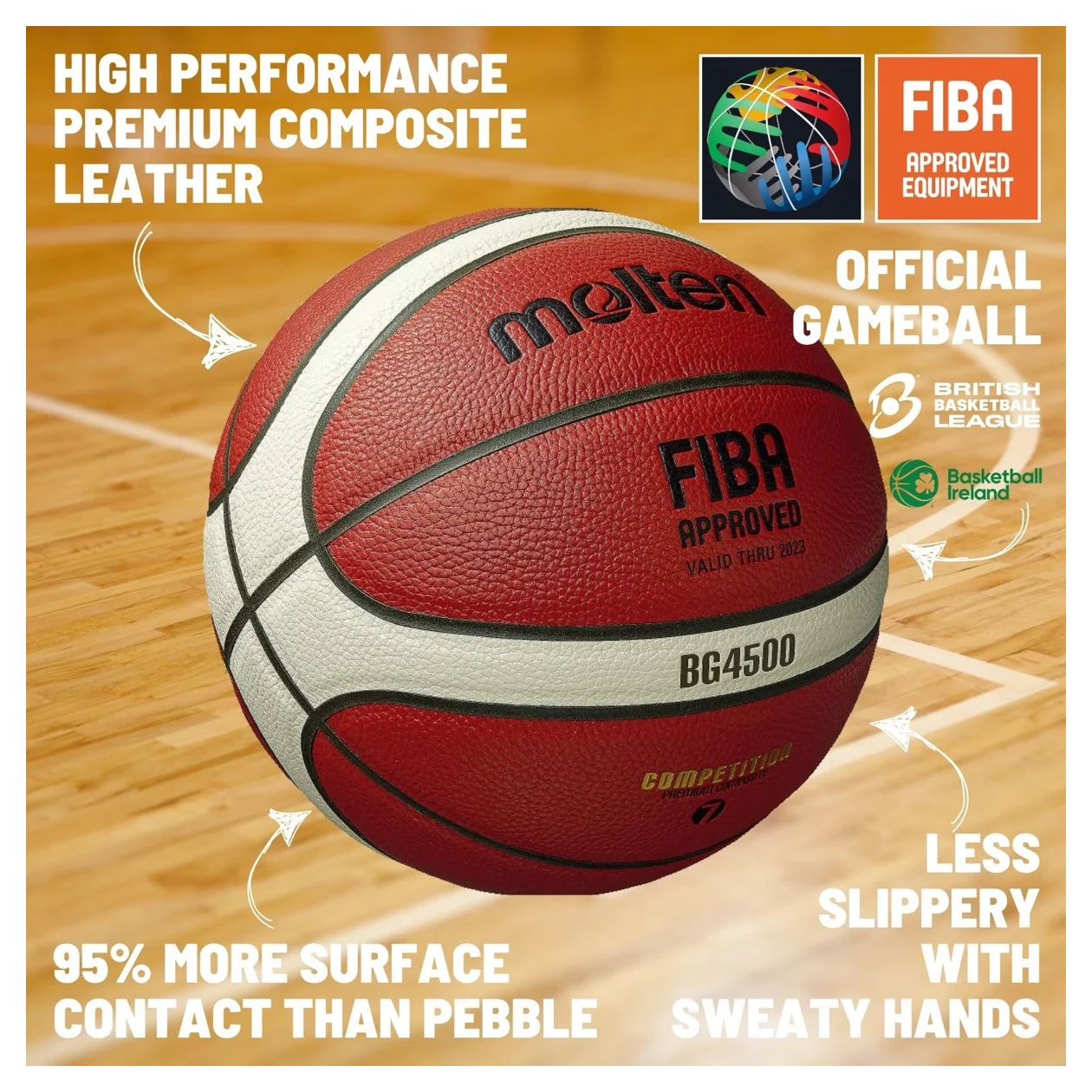Molten BG4500 Basketball - 12 Panel - Premium Composite Leather (Indoor) - Size 6 - Image 5