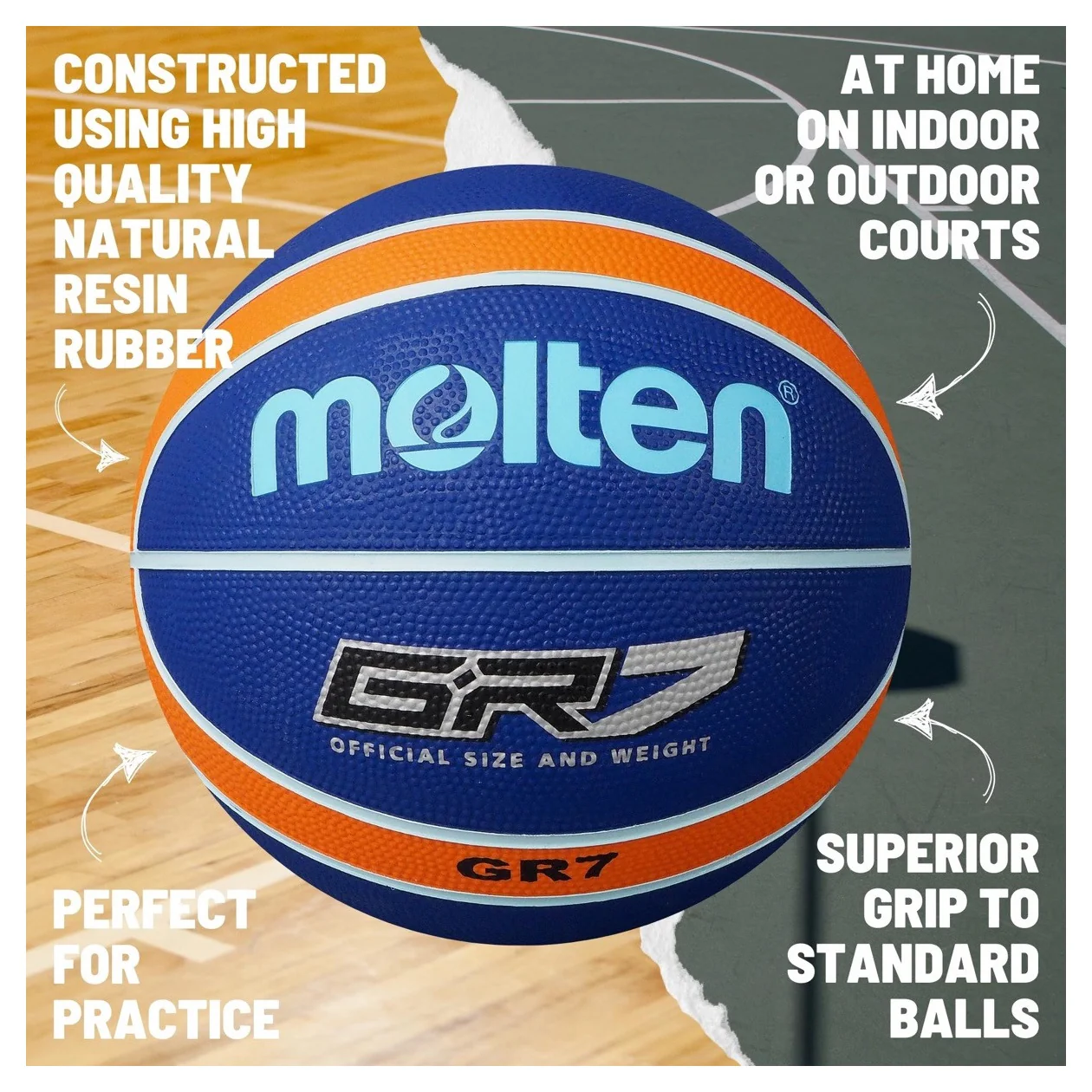 Molten BGR Rubber Basketball - Size 3 - Blue / Orange - Image 3