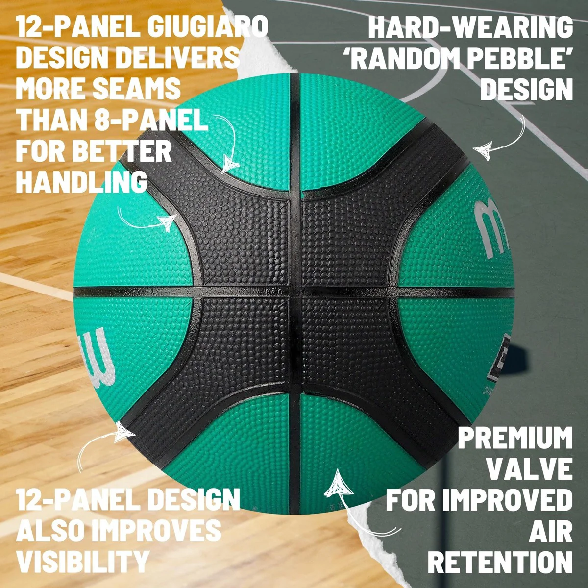 Molten BGR Rubber Basketball - Size 5 - Green / Black - Image 3