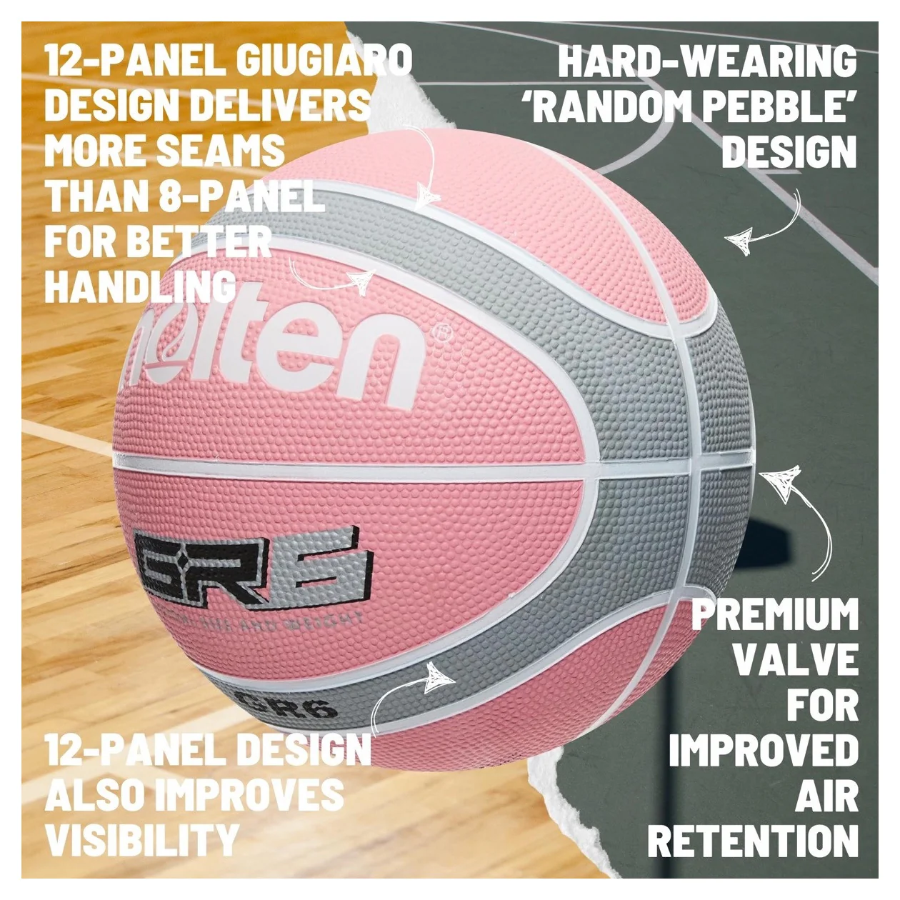 Molten BGR Rubber Basketball - Size 6 - Pink - Image 2