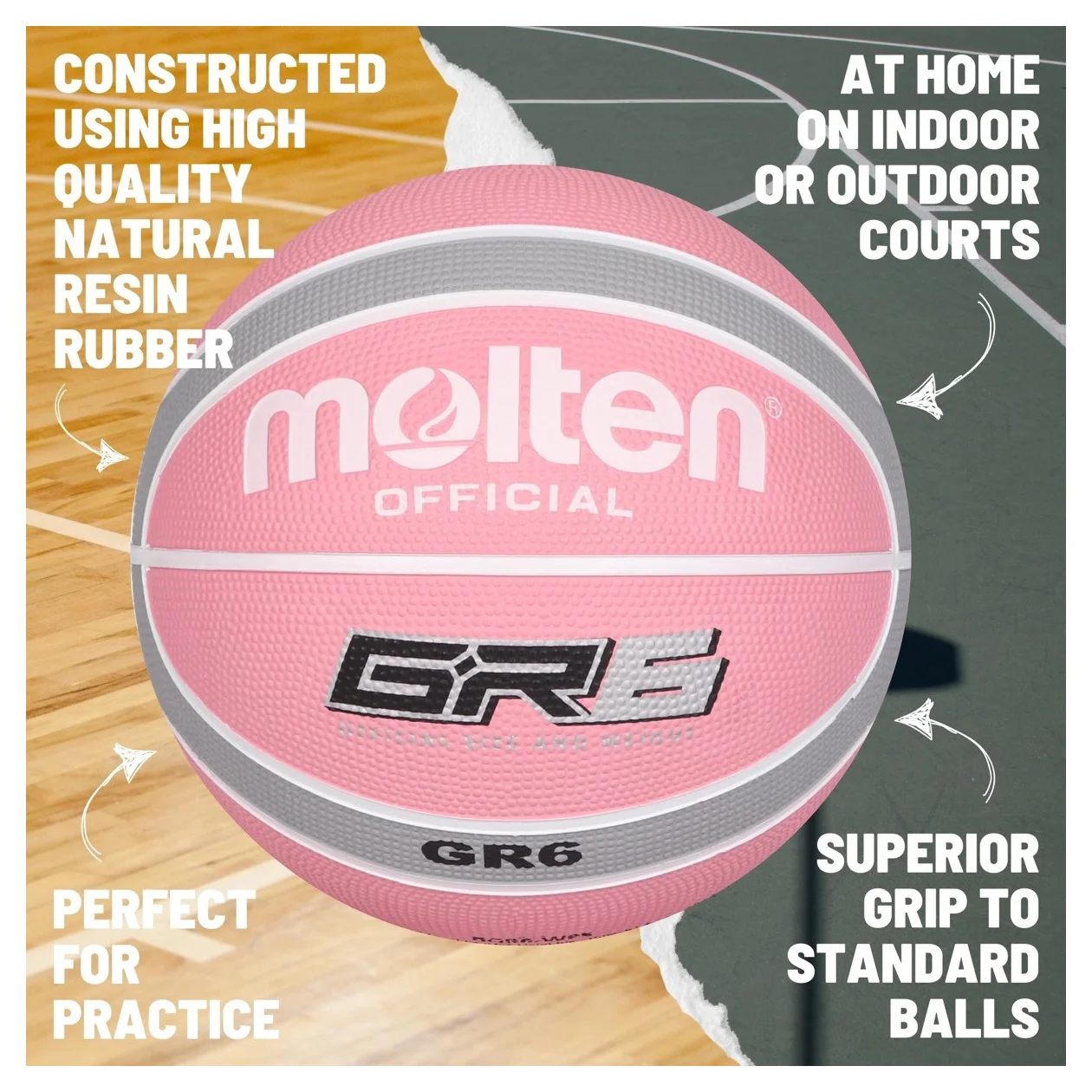 Molten BGR Rubber Basketball - Size 6 - Pink - Image 3