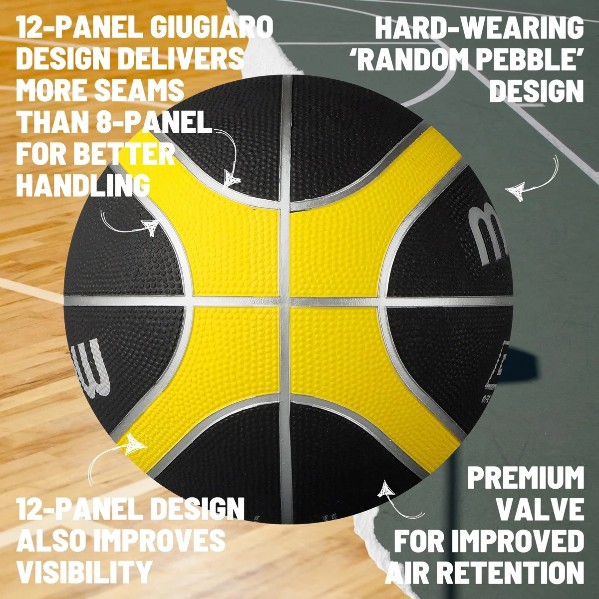 Molten BGR Rubber Basketball - Size 5 - Black / Yellow - Image 2