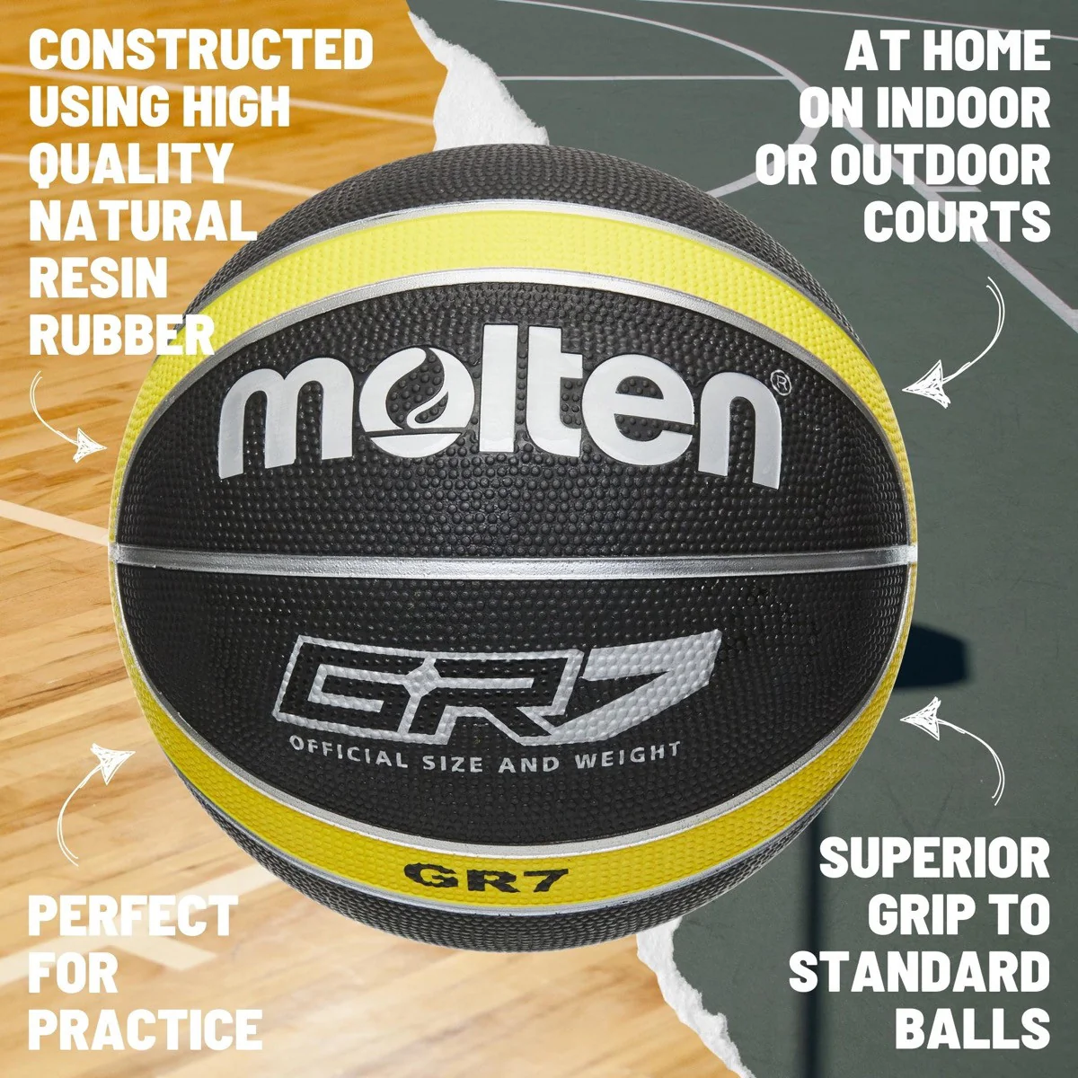 Molten BGR Rubber Basketball - Size 5 - Black / Yellow - Image 3