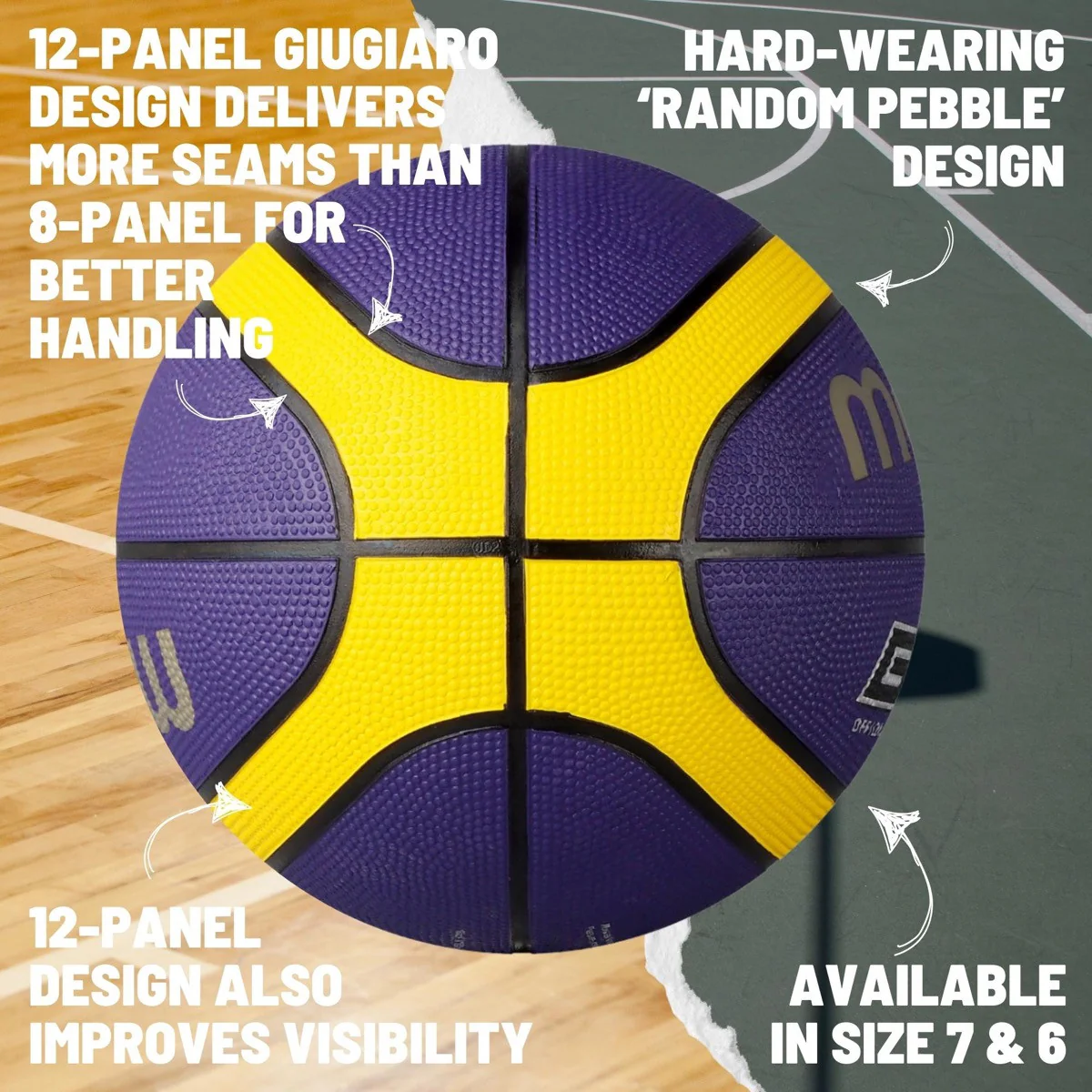 Molten BGR Rubber Basketball - Size 6 - Purple / Yellow - Image 3