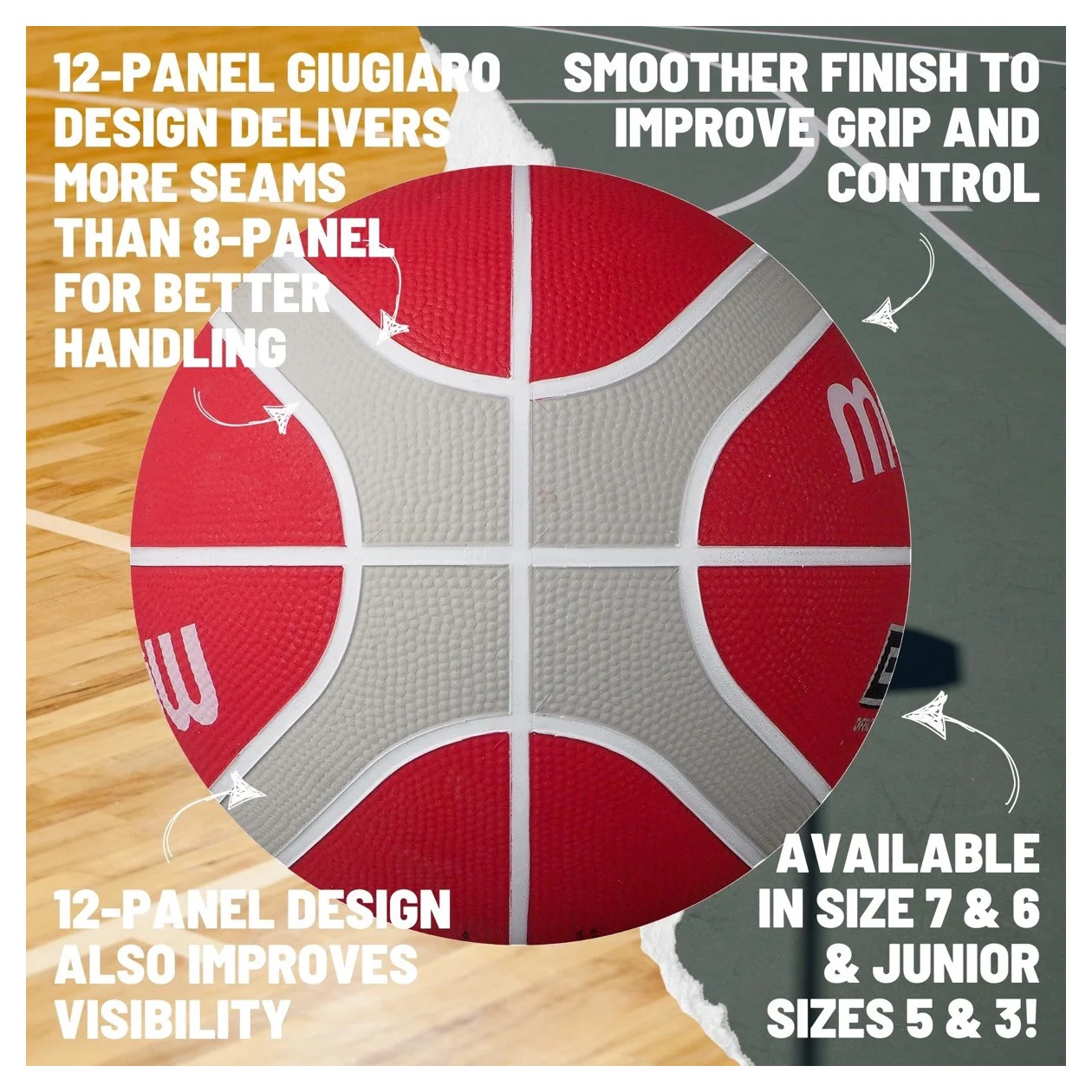 Molten BGR Rubber Basketball - Size 6 - White / Red / Silver - Image 3