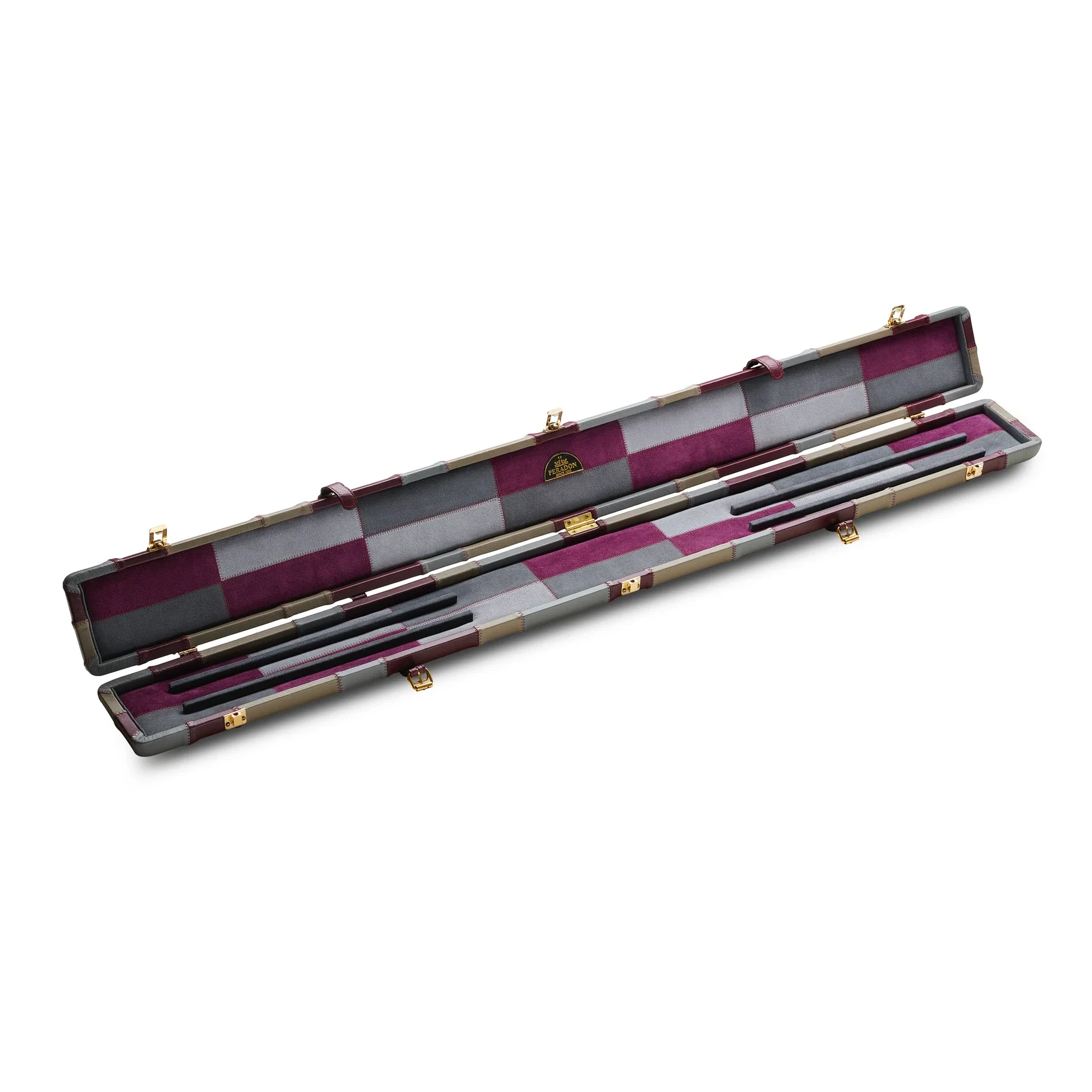 Peradon Leather Burgundy Grey Block Style Snooker Cue Case for 3/4 Jointed Cues - Image 2
