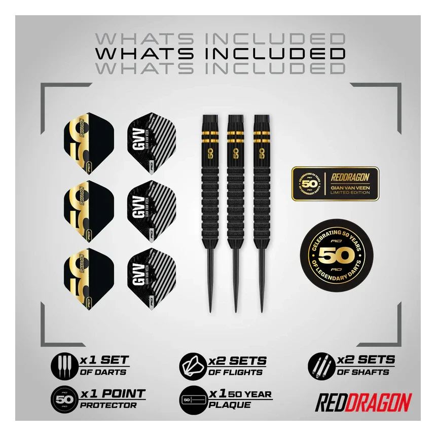 Red Dragon Gian Van Veen 50 Years Player Edition 90% Tungsten Steel Tip Darts 21 grams - Image 4