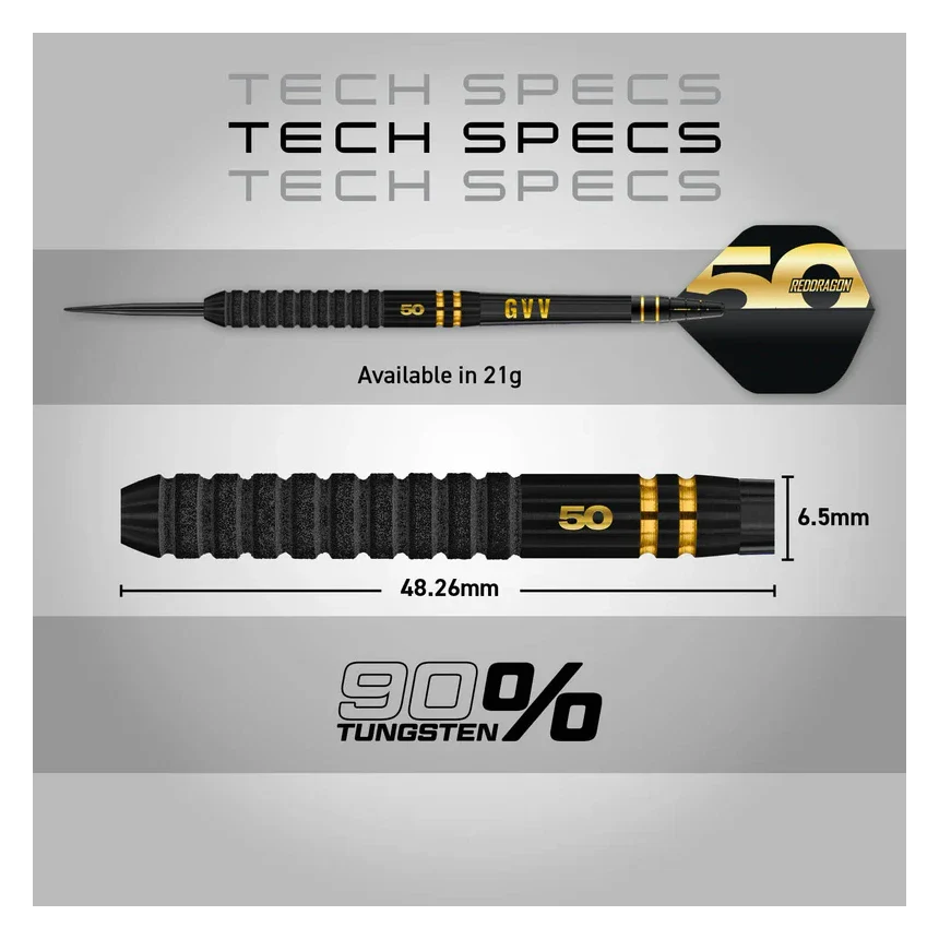 Red Dragon Gian Van Veen 50 Years Player Edition 90% Tungsten Steel Tip Darts 21 grams - Image 7