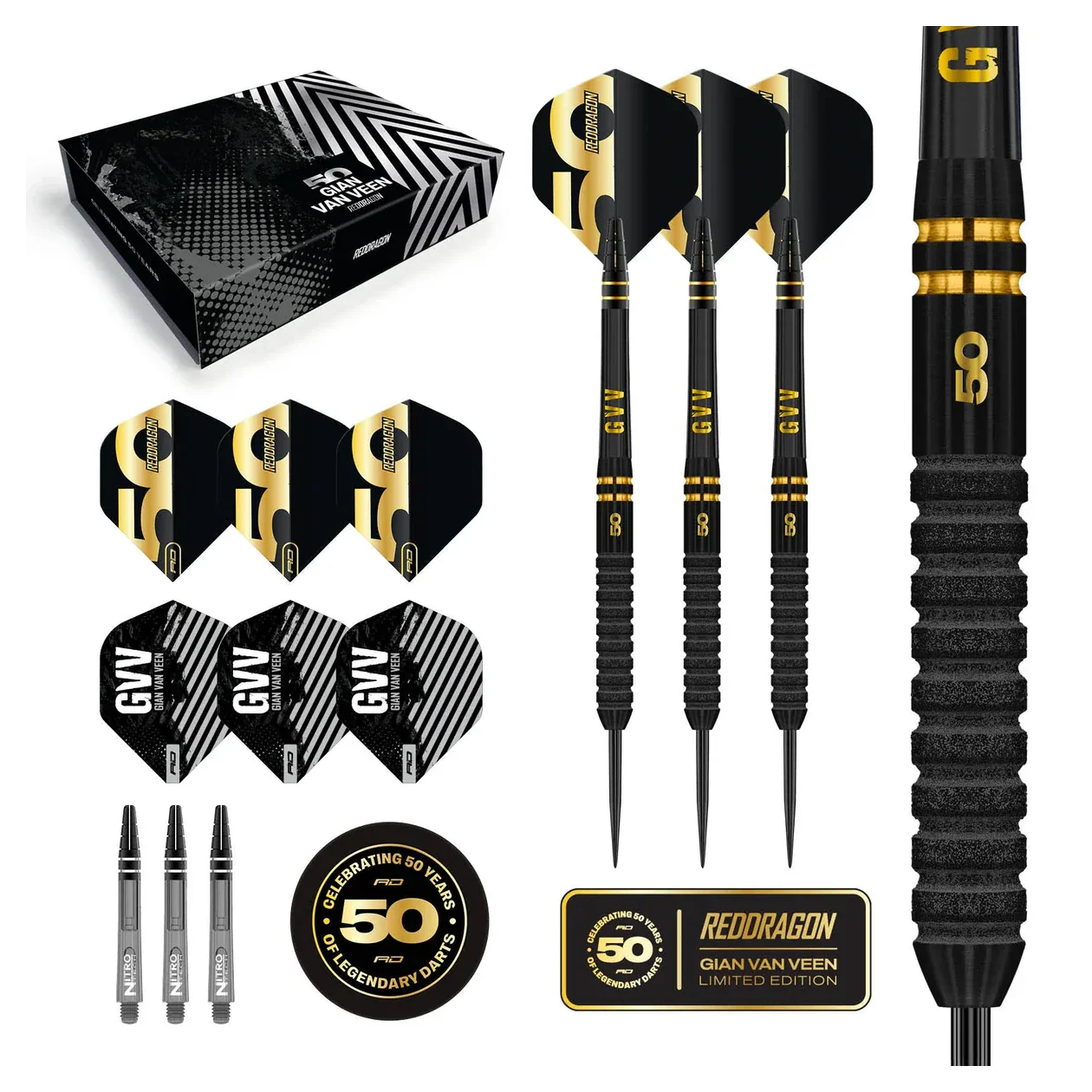 Red Dragon Gian Van Veen 50 Years Player Edition 90% Tungsten Steel Tip Darts 21 grams - Image 8