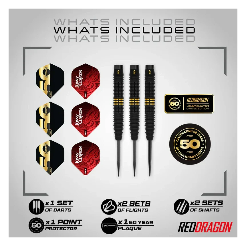 Red Dragon Jonny Clayton 50 Years Player Edition 90% Tungsten Steel Tip Darts 22 grams - Image 4