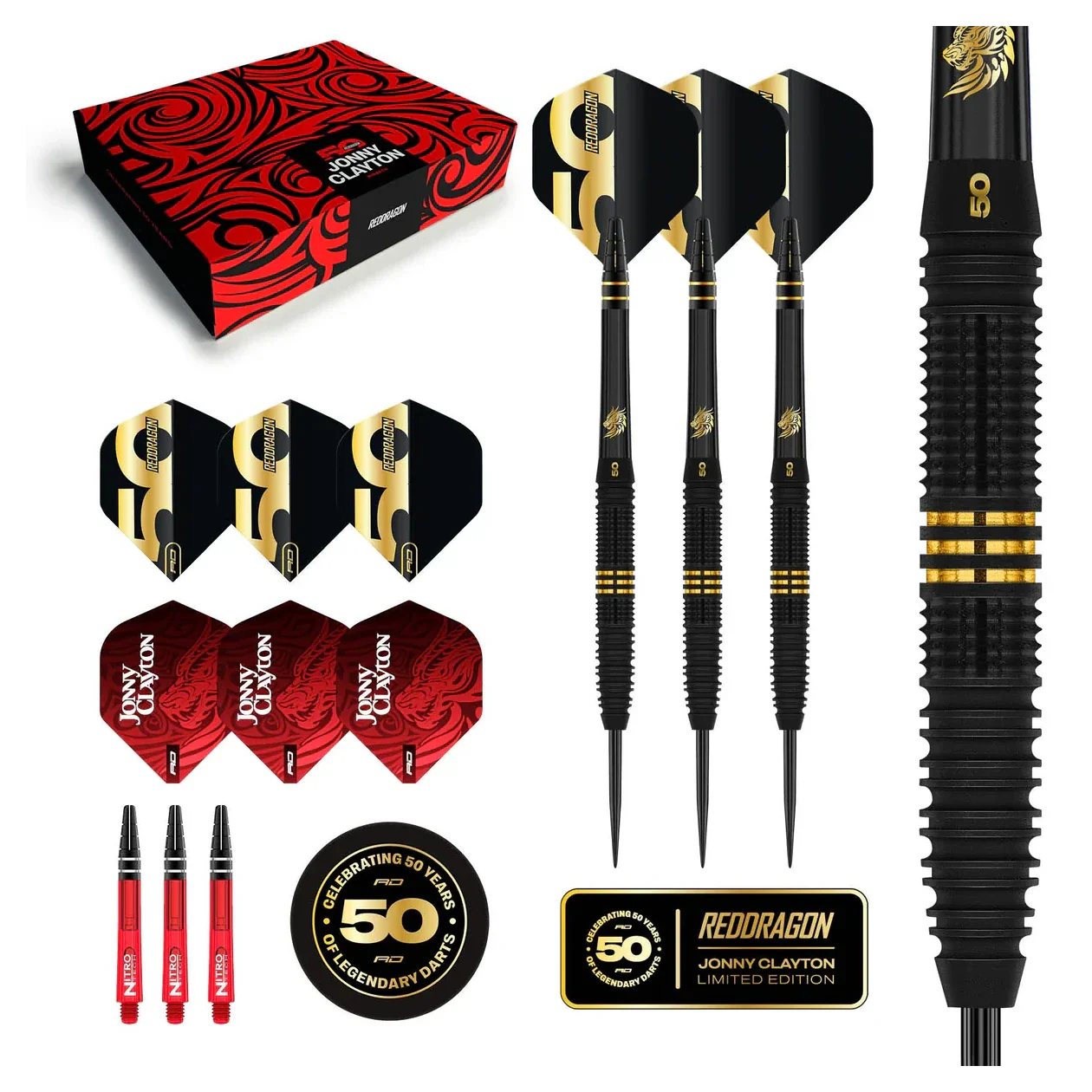 Red Dragon Jonny Clayton 50 Years Player Edition 90% Tungsten Steel Tip Darts 22 grams - Image 8