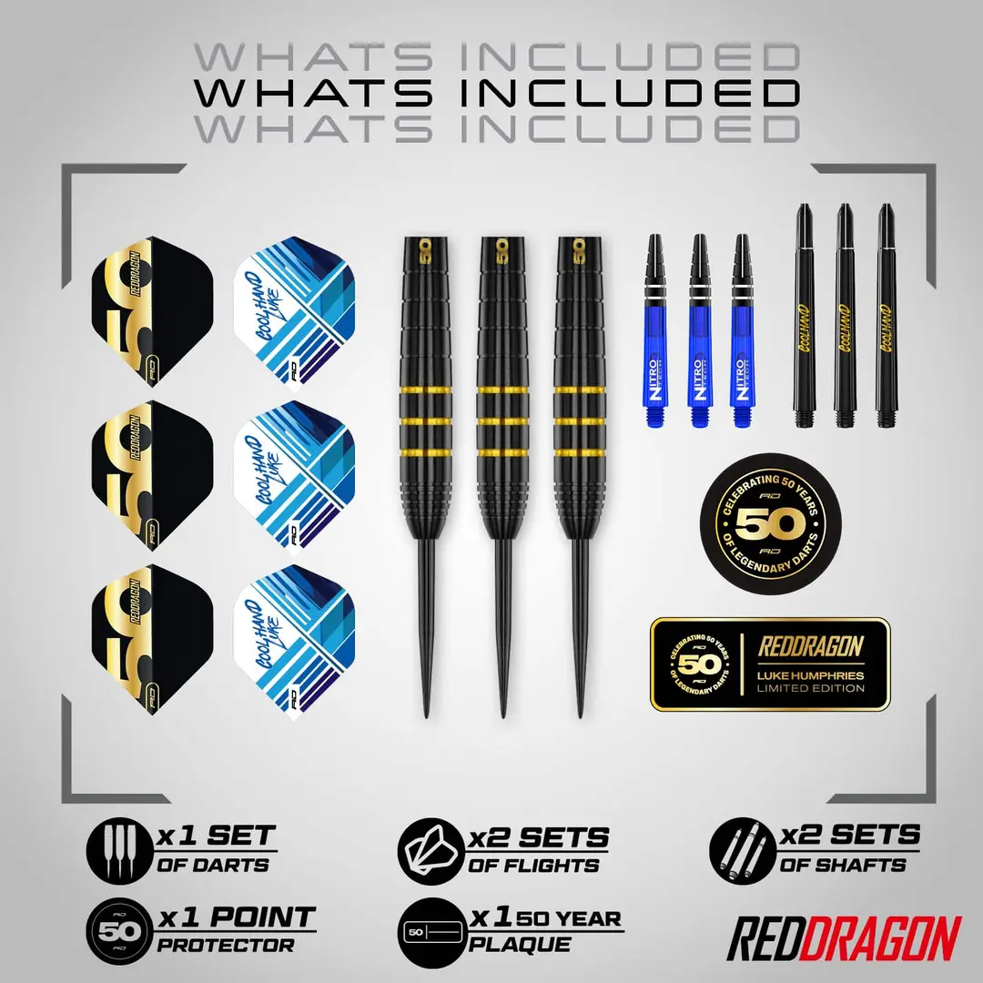 Red Dragon Luke Humphries 50 Years Player Edition 90% Tungsten Steel Tip Darts 22 grams - Image 6