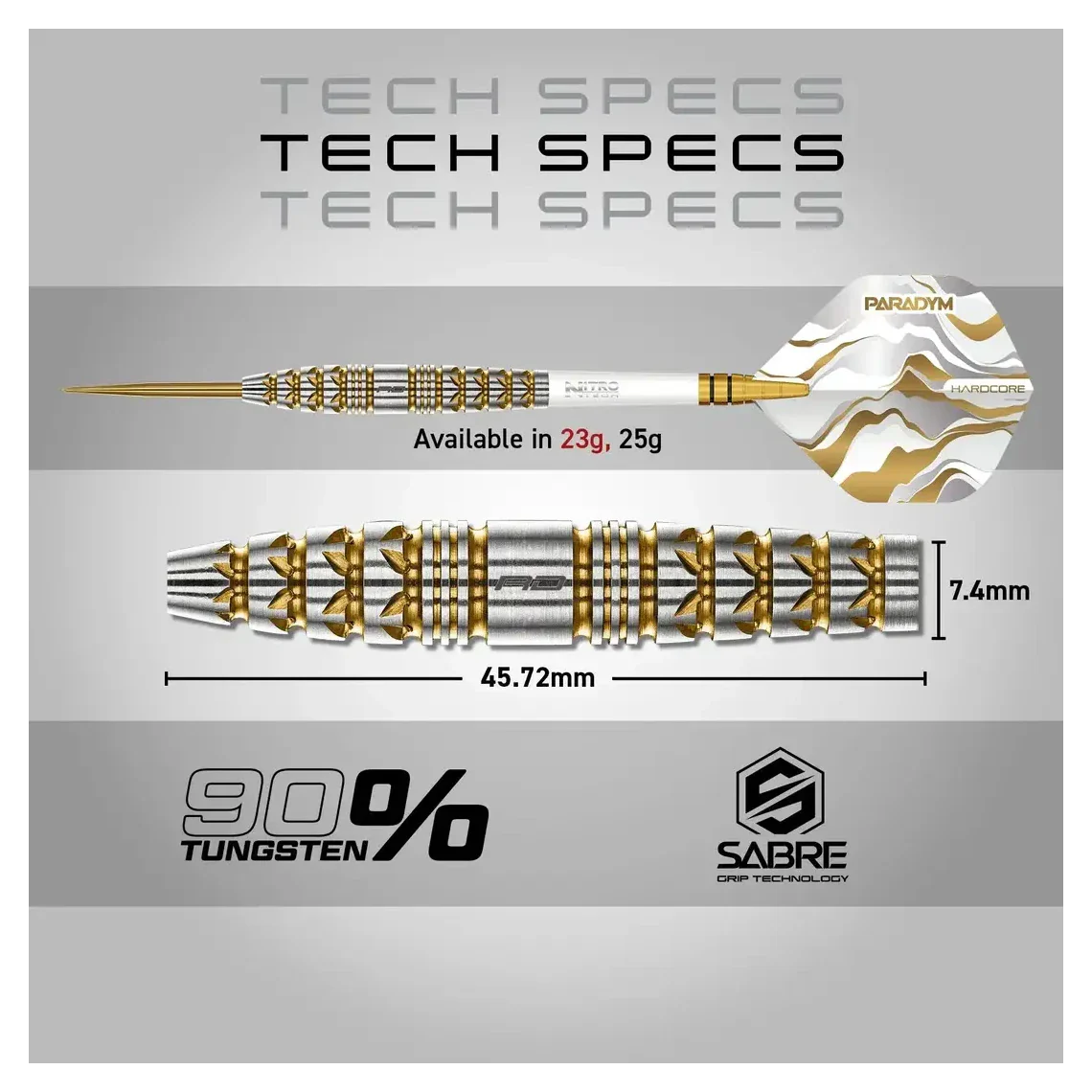 Red Dragon Paradym Torpedo Gold & Silver 90% Tungsten Darts 23 gram - Image 6