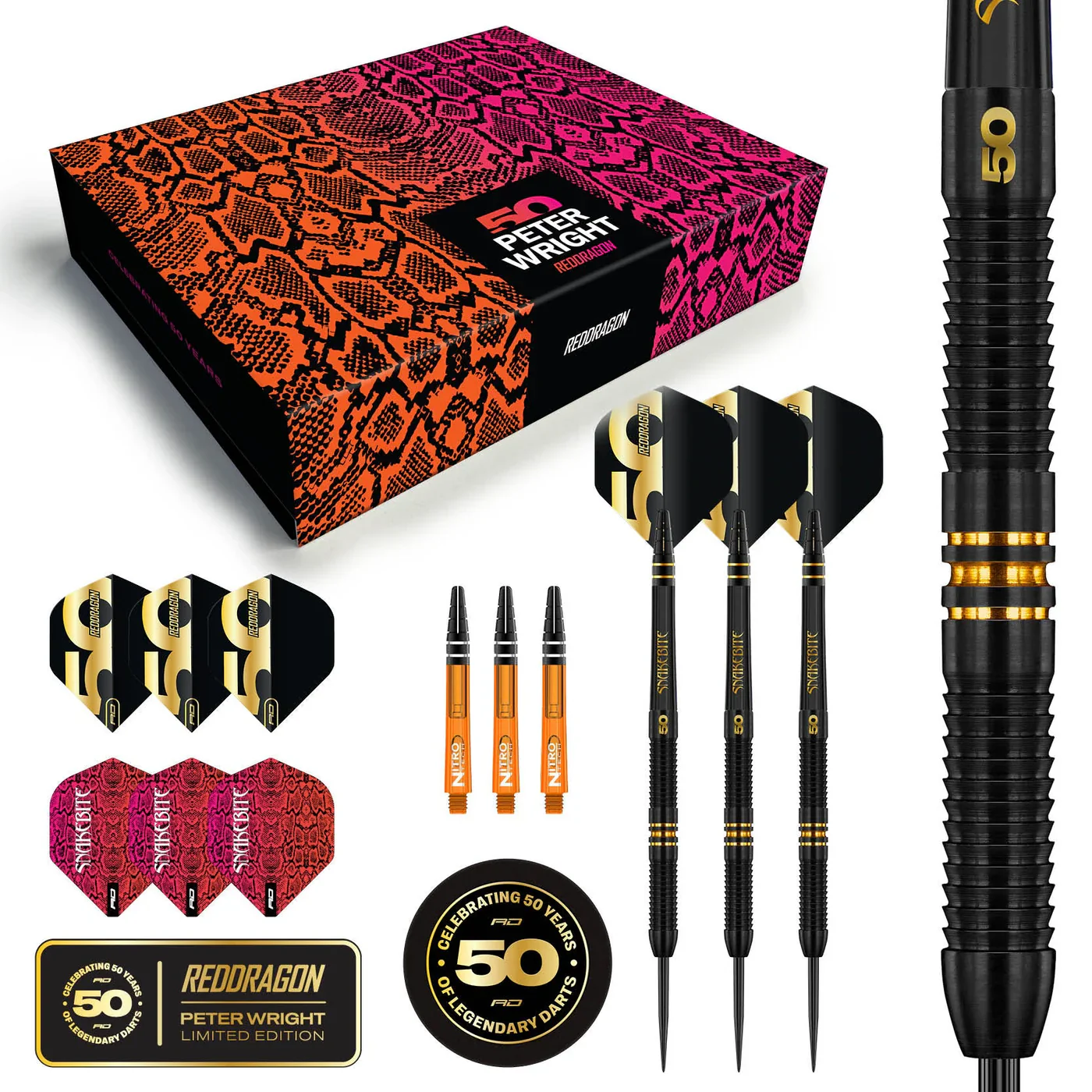 Red Dragon Peter Wright 50 Years Player Edition 90% Tungsten Steel Tip Darts 21 grams - Image 3