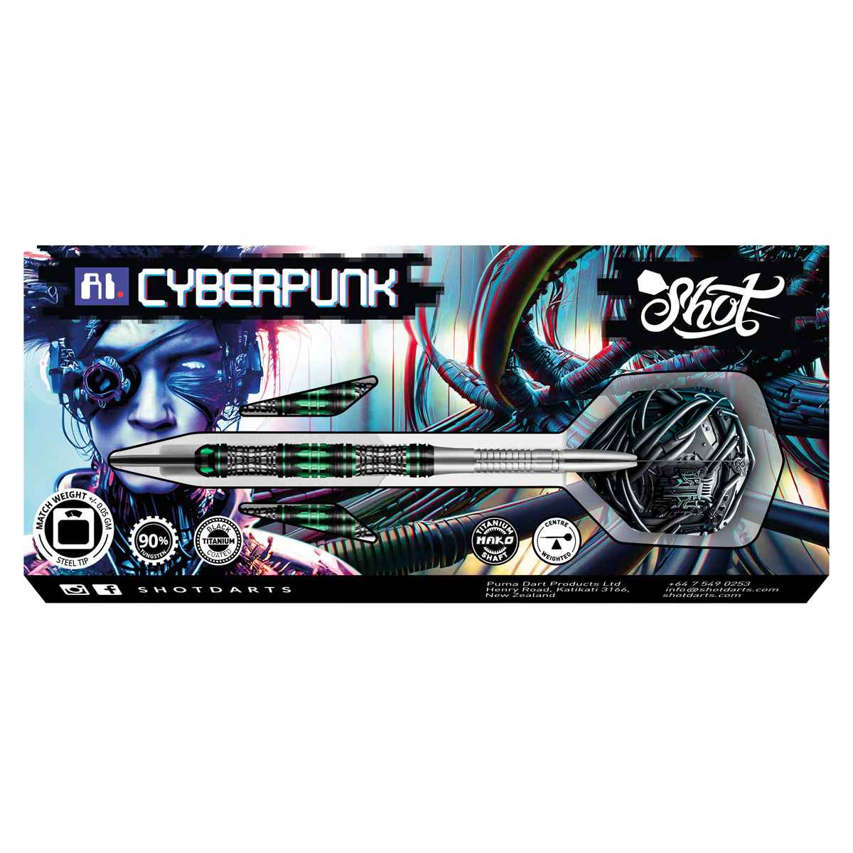 Shot AI Cyberpunk Steel Tip Dart Set 90% Tungsten Barrels 25g - Image 5
