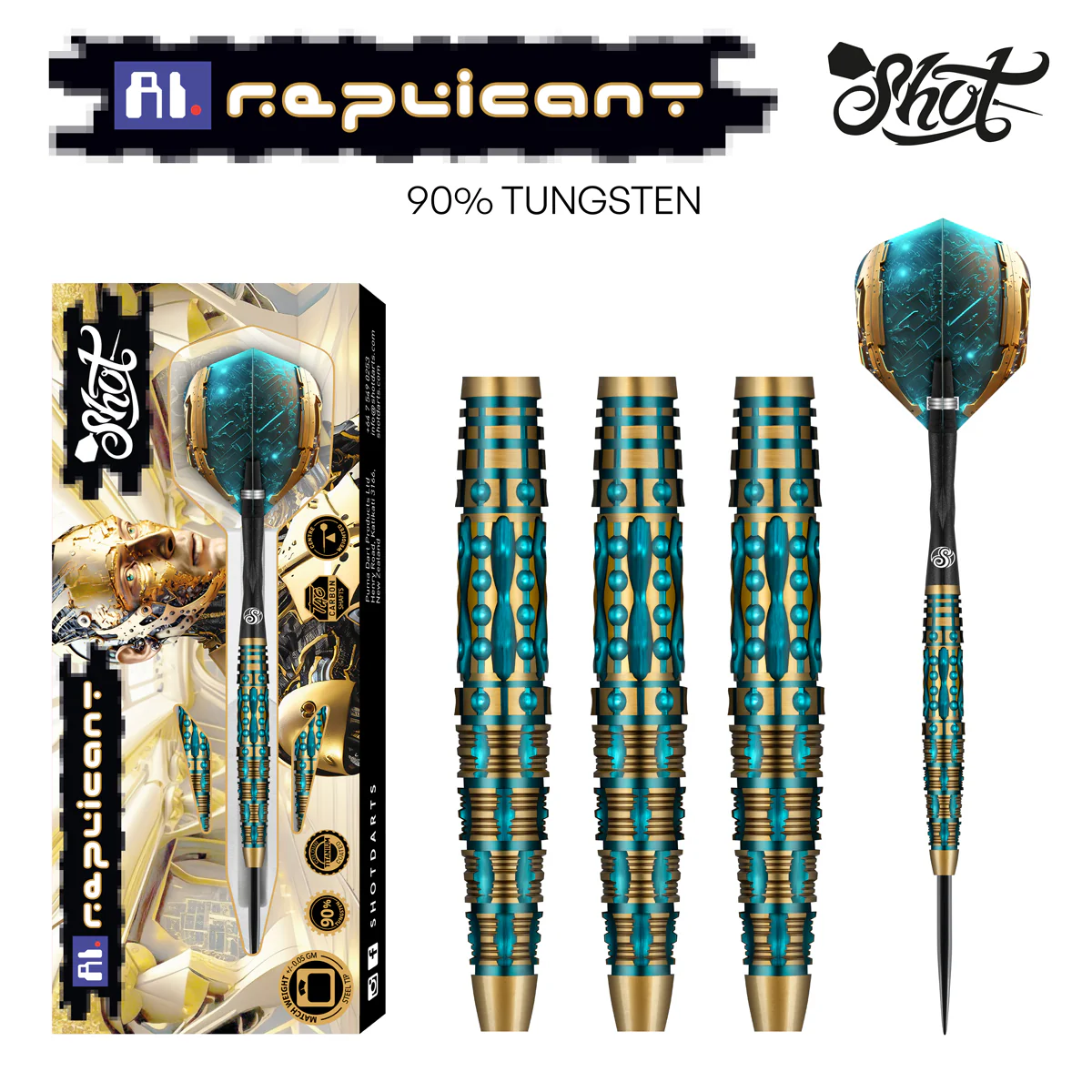 Shot AI Replicant Steel Tip Dart Set 90% Tungsten Barrels 25g - Image 2