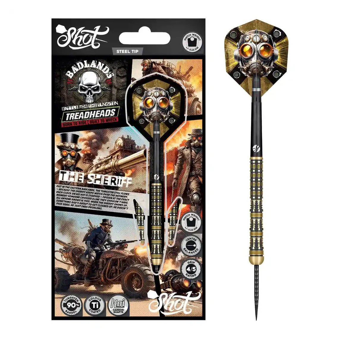 Shot Badlands The Sheriff Steel Tip Darts 90% Tungsten Barrels - 23g - Image 4