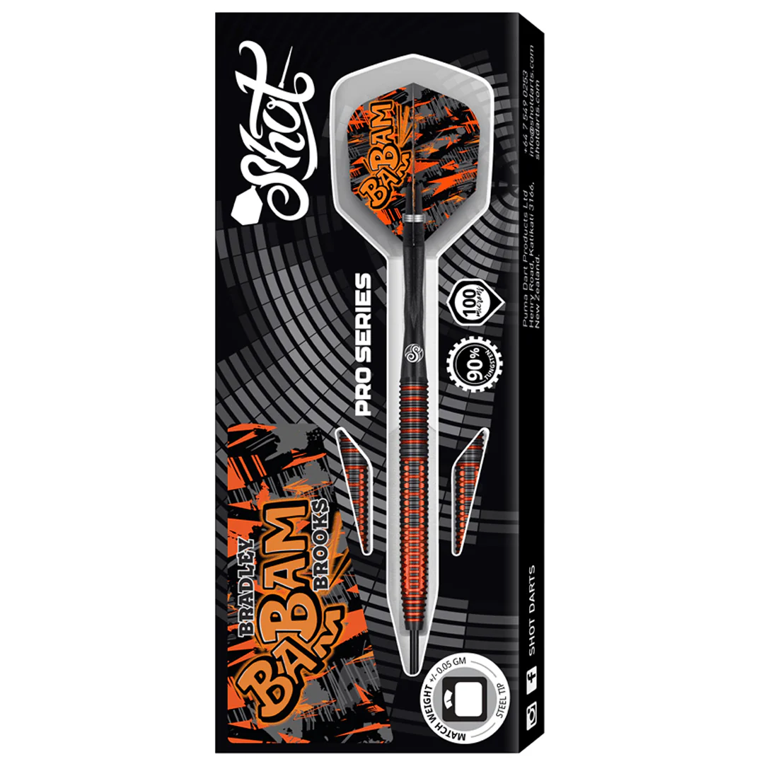 Shot Bradley Brooks Steel Tip Darts 90% Tungsten Steel Barrels 25g - Image 3