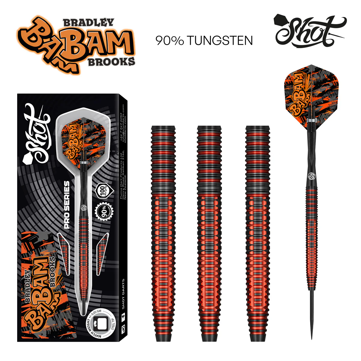 Shot Bradley Brooks Steel Tip Darts 90% Tungsten Steel Barrels 25g - Image 4