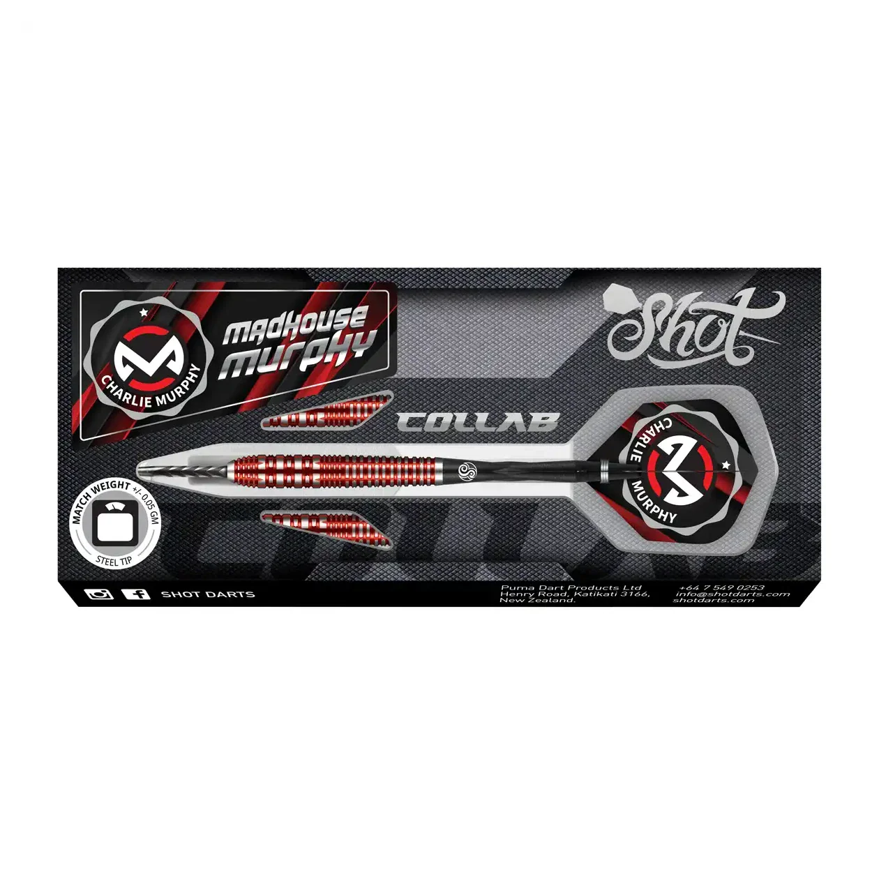 Shot Collab Charlie Murphy Steel Tip Dart Set 90% Tungsten Barrels - 23g - Image 6