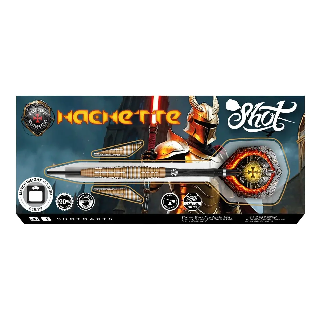Shot Future Knights Hachette Steel Tip Dart Set - 90% Tungsten - 23g - Image 5