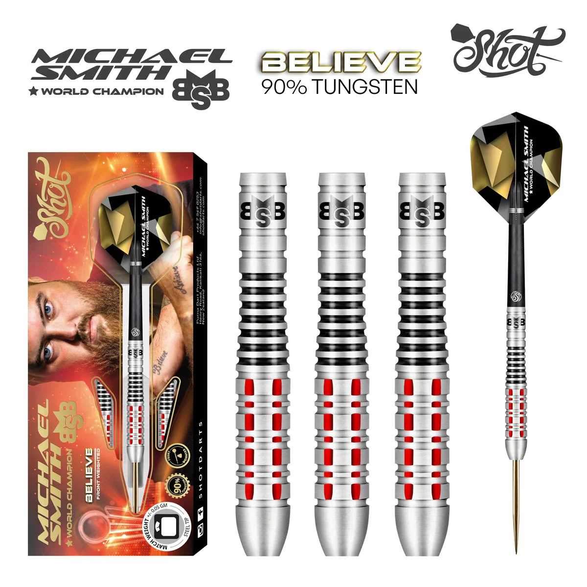 Shot Michael Smith Believe 23g 90% Tungsten Steel Tip Darts - Image 3