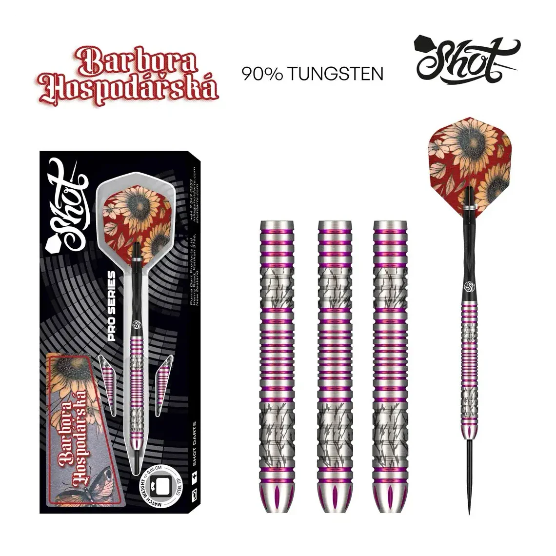 Shot Pro Series Barbora Hospodarska 2.0 Steel Tip Dart Set 90% Tungsten Barrels - 23g - Image 5