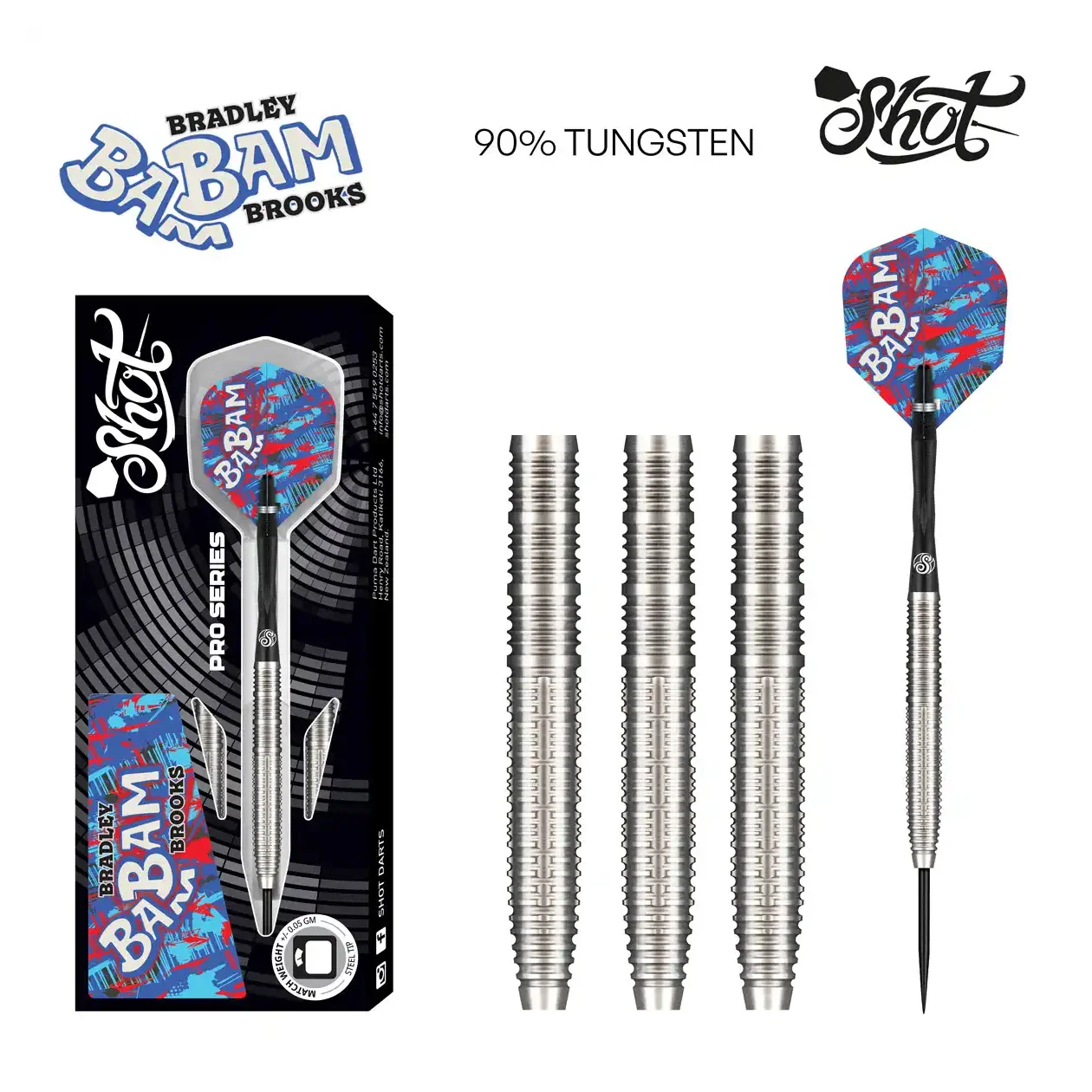 Shot Pro Series Bradley Brooks Gen 2 Steel Tip Dart Set 90% Tungsten Barrels - 23g - Image 4
